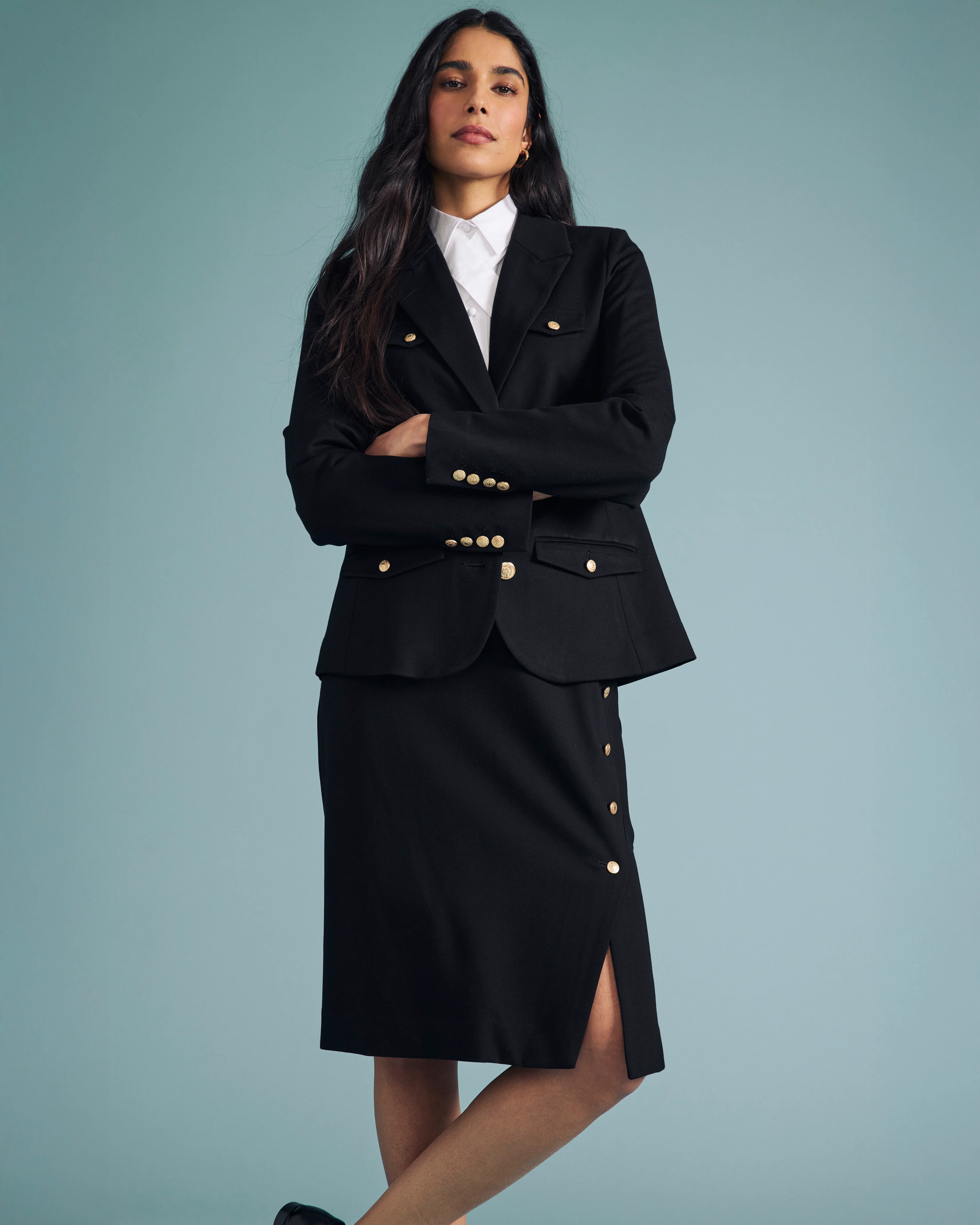 4 Pocket Ponte Blazer - Black with Gold Buttons - Image 4