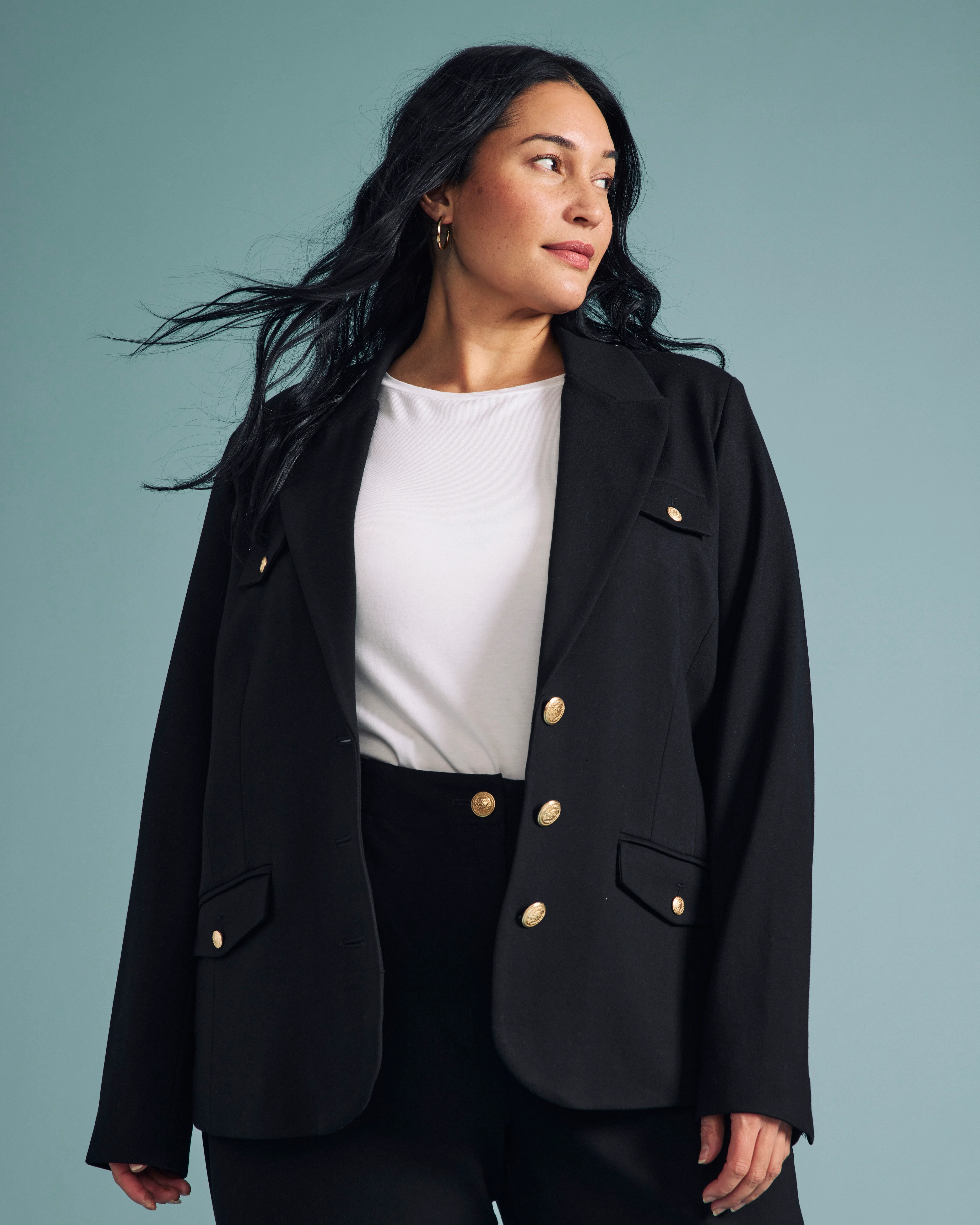 4 Pocket Ponte Blazer - Black with Gold Buttons - Image 9