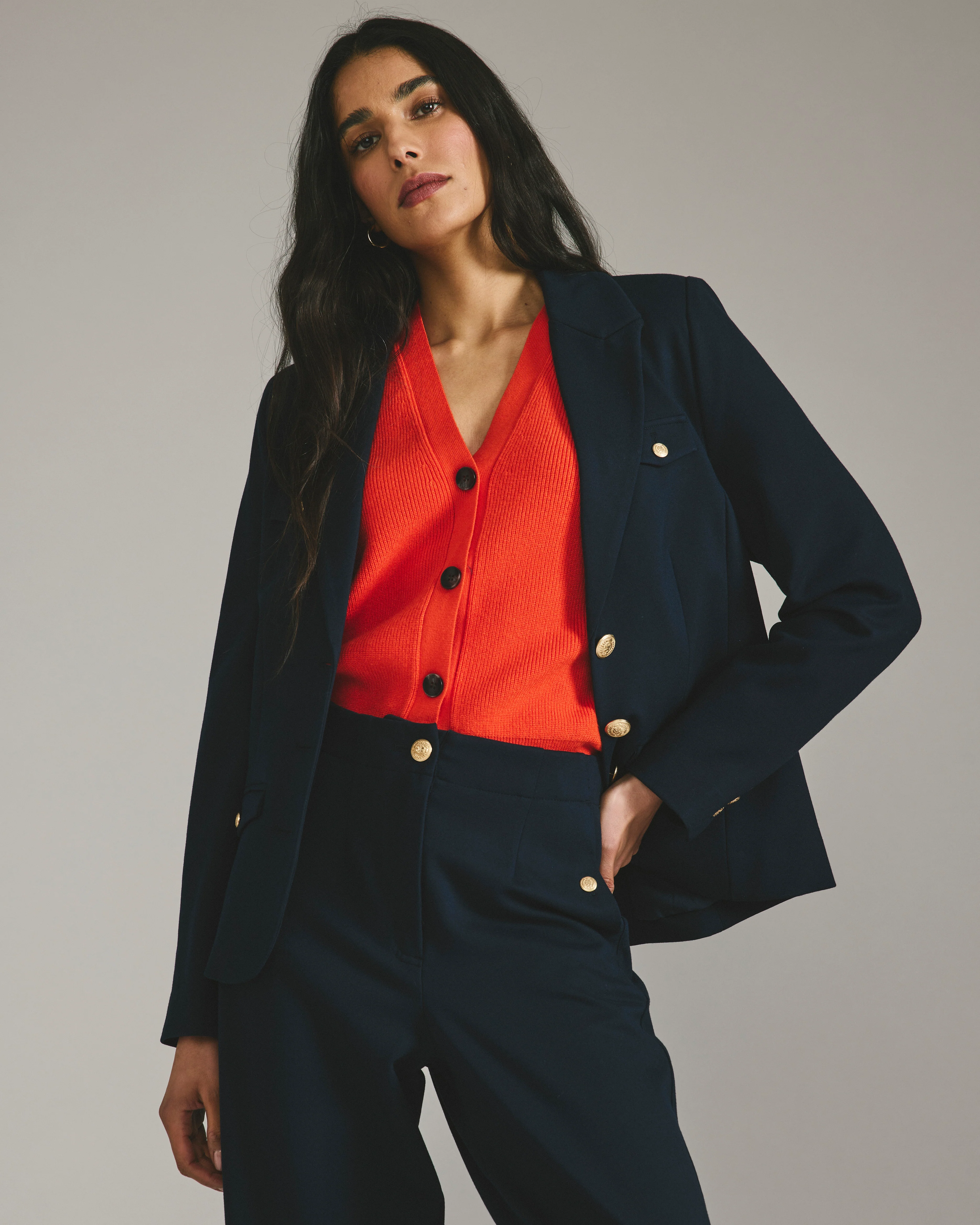 4 Pocket Ponte Blazer - Navy with Gold Buttons - Image 2