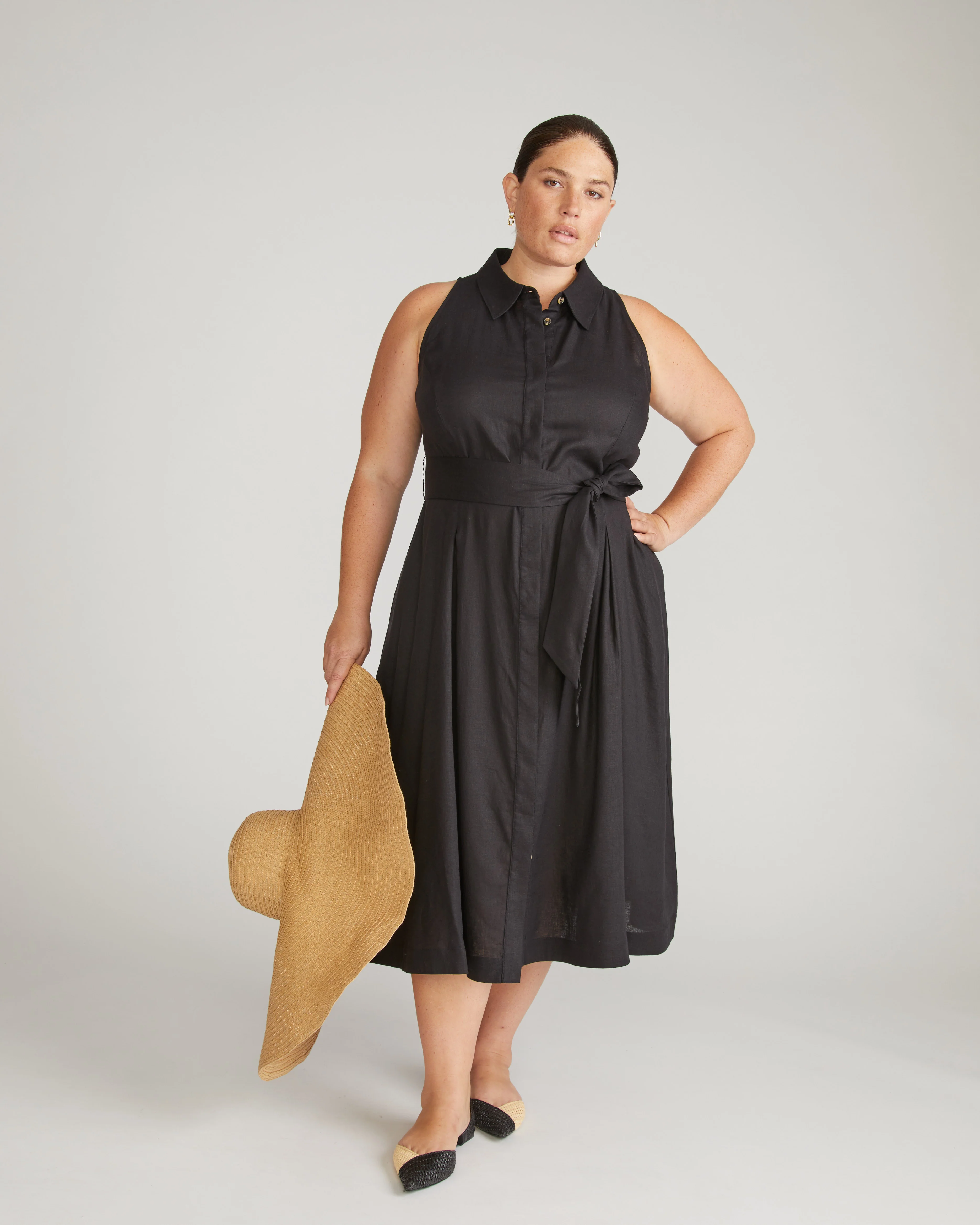 Adelaide Linen Shirtdress - Black - Image 5