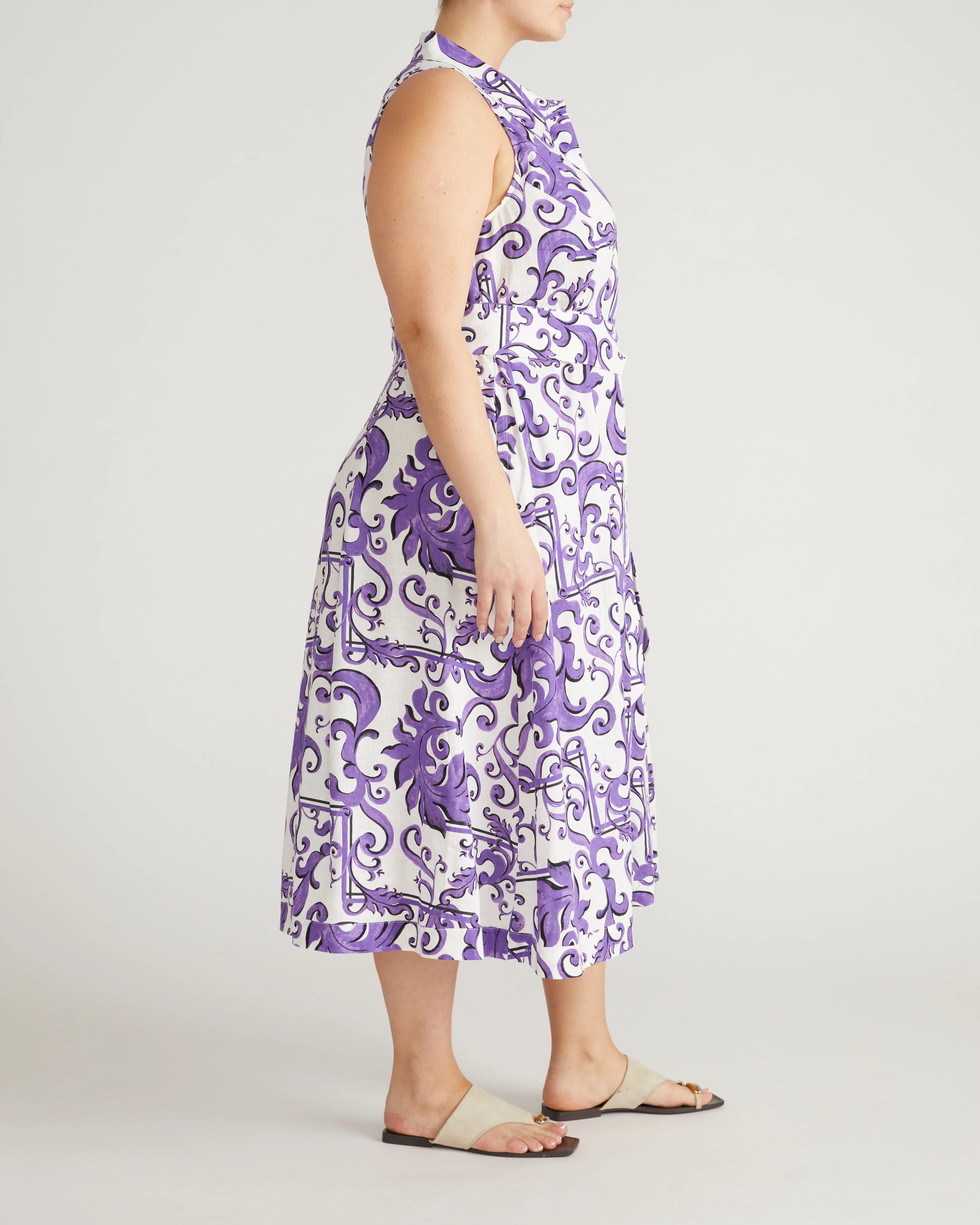 Adelaide Linen Shirtdress - Purple Majolica Print - Image 5
