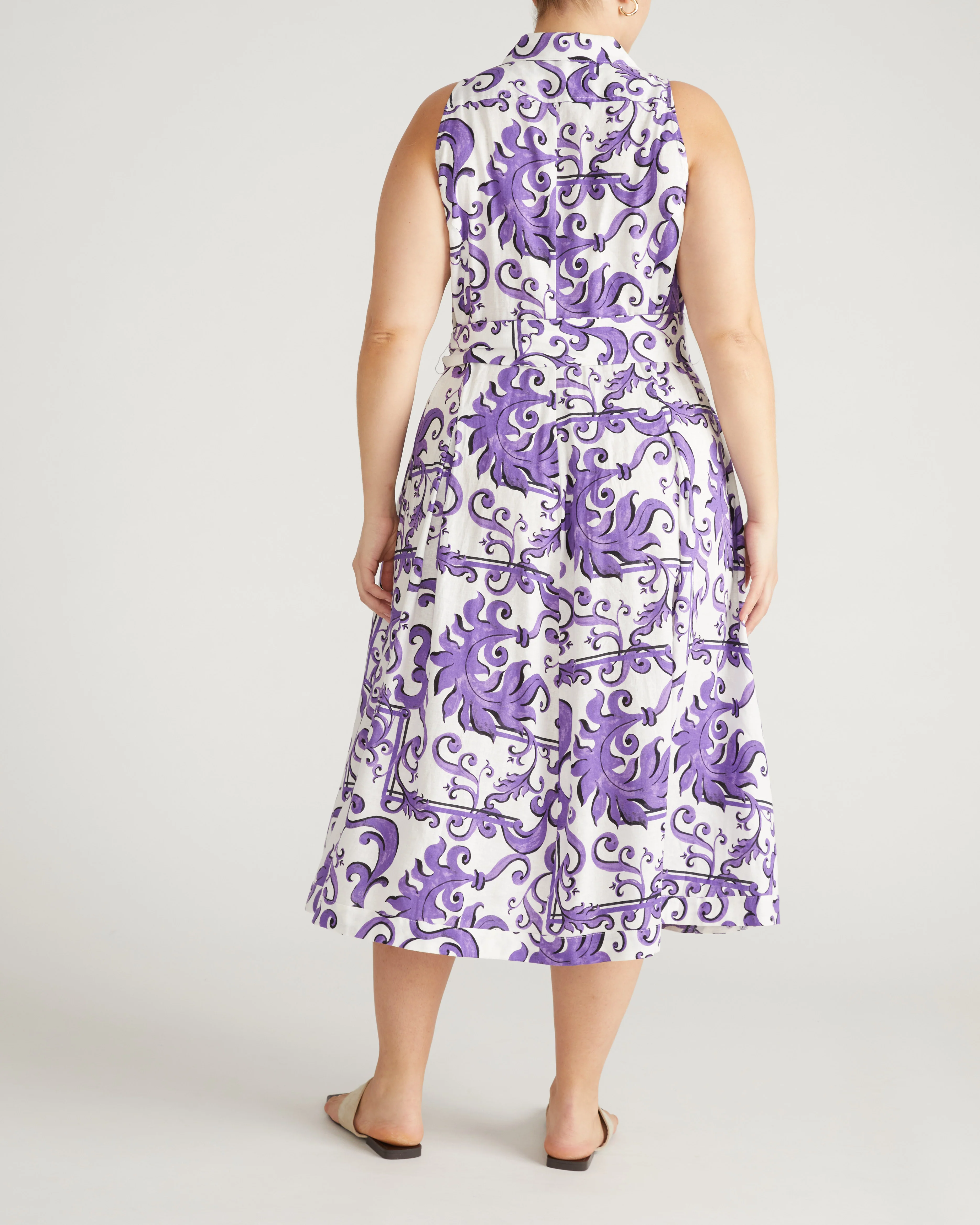 Adelaide Linen Shirtdress - Purple Majolica Print - Image 6