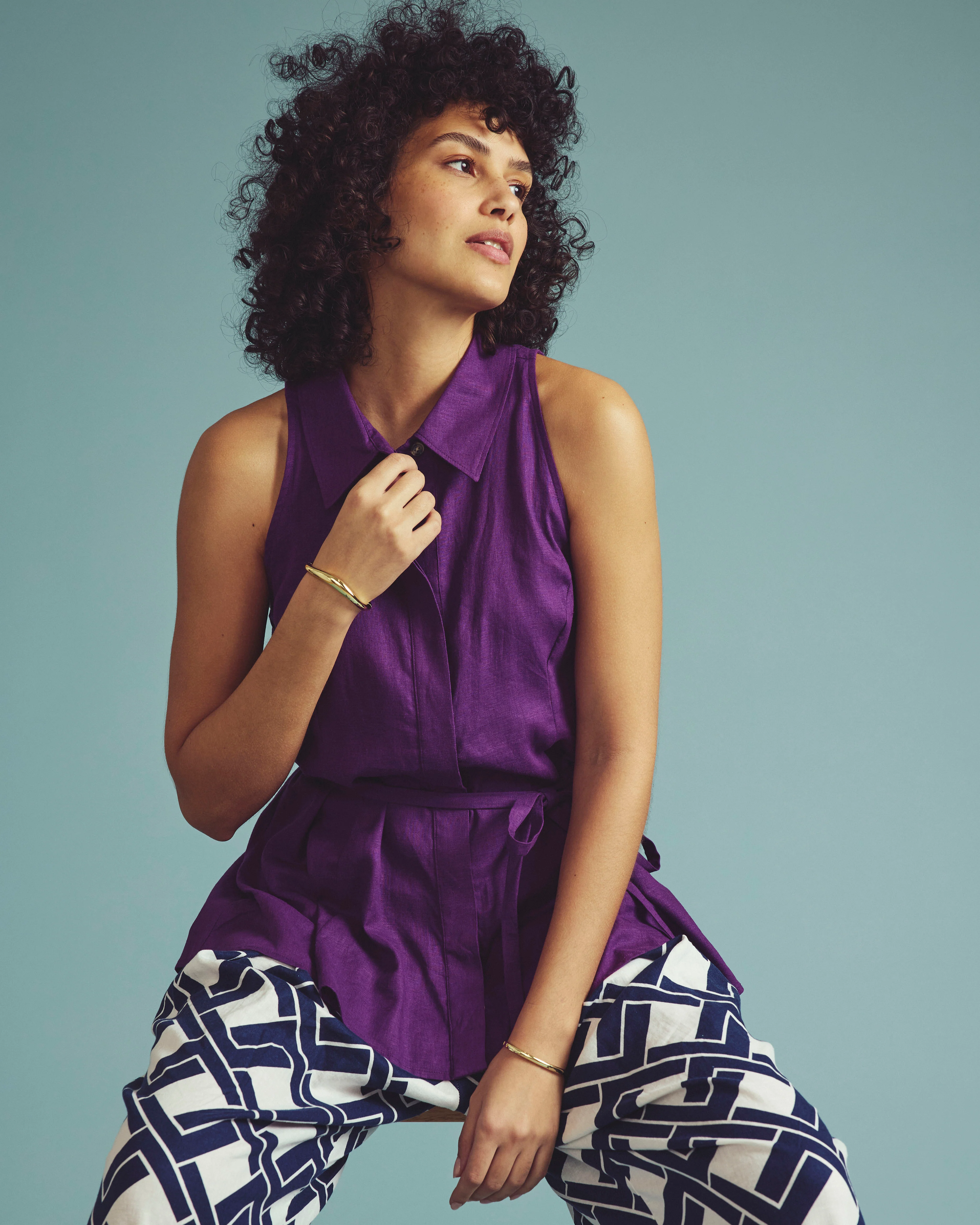 Adelaide Sleeveless Linen Shirt - Dreamy Purple - Image 3