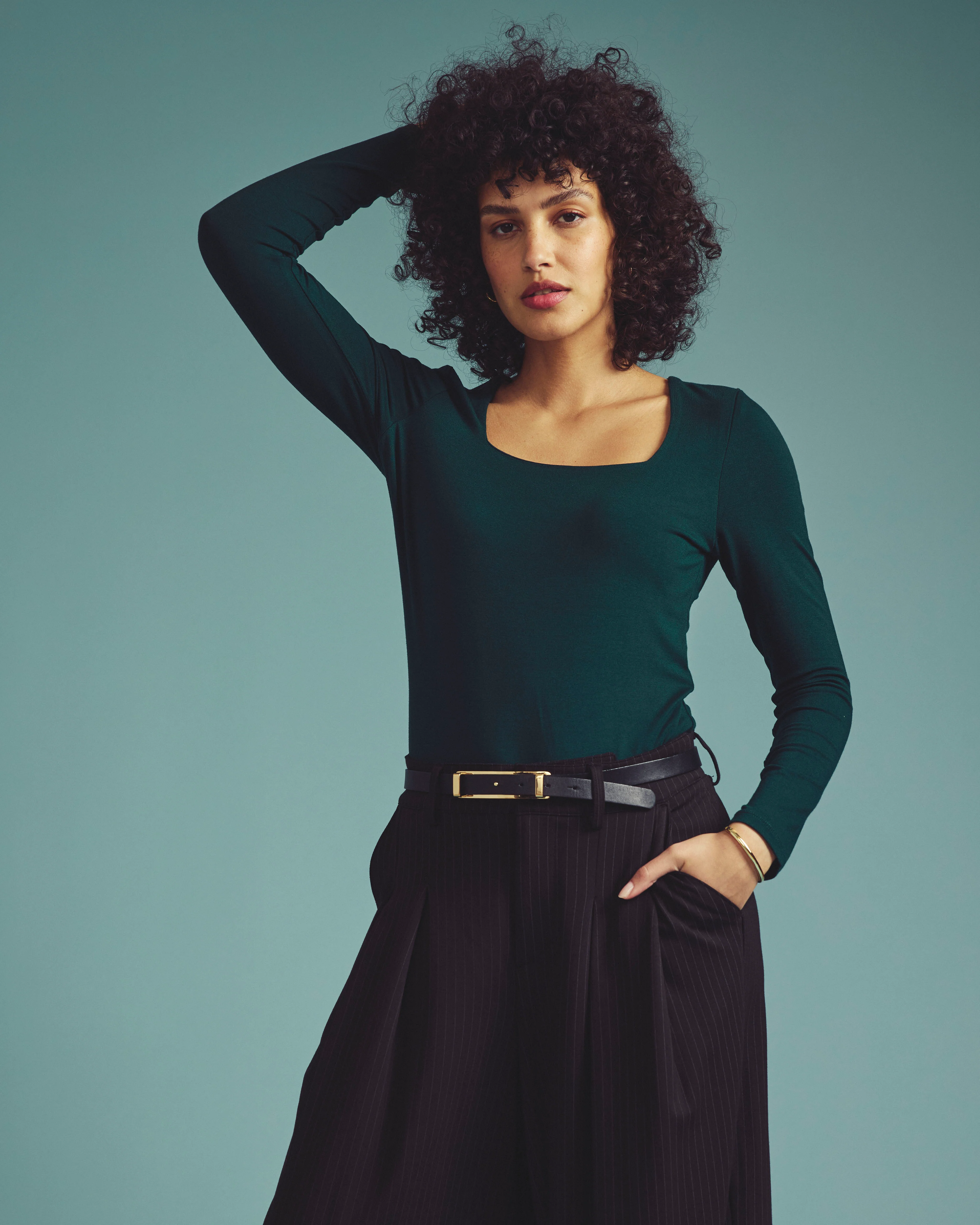 Agatha Liquid Jersey Top - Forest Green - Image 2
