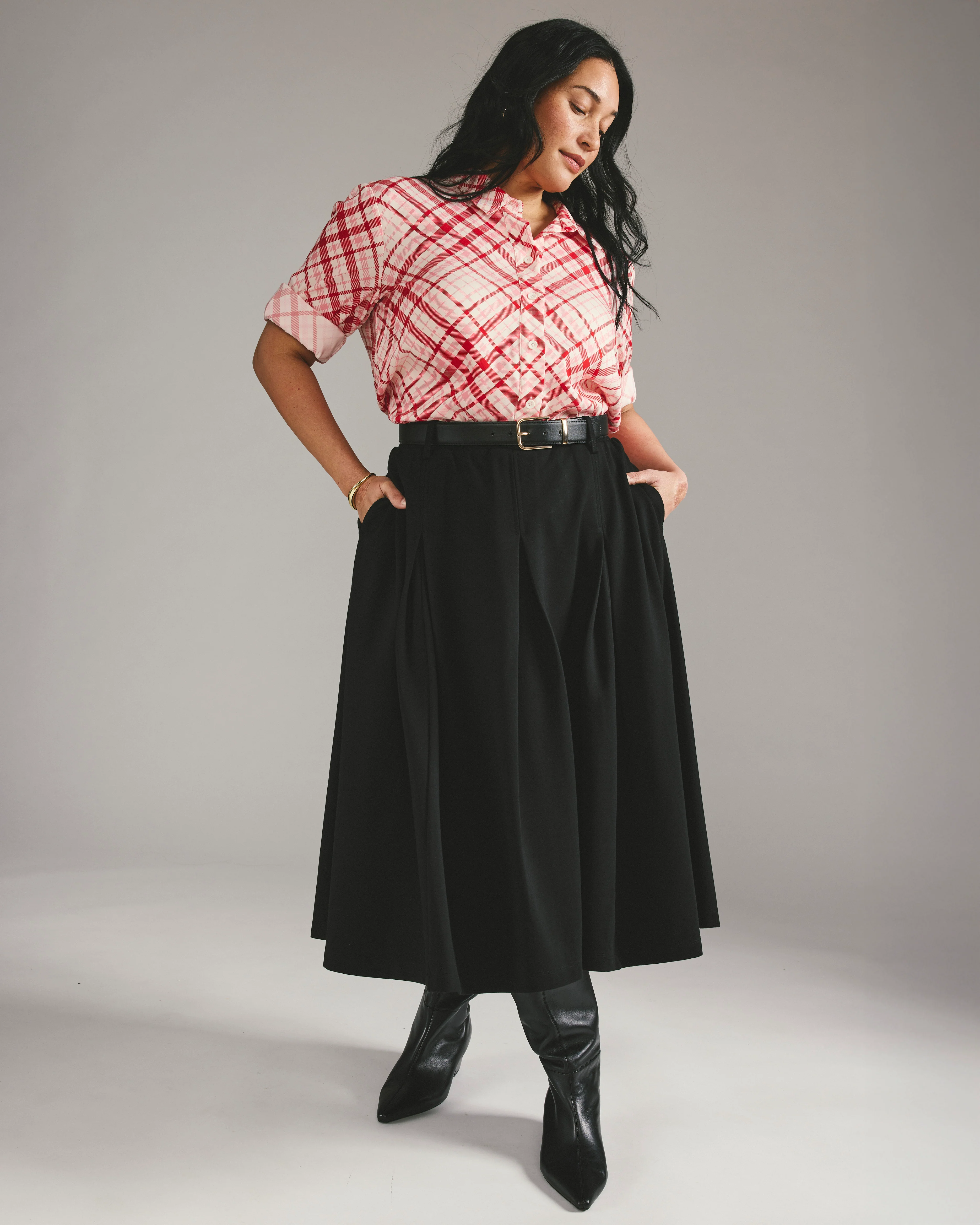 Aleya Pleated Ponte Skirt - Black - Image 4