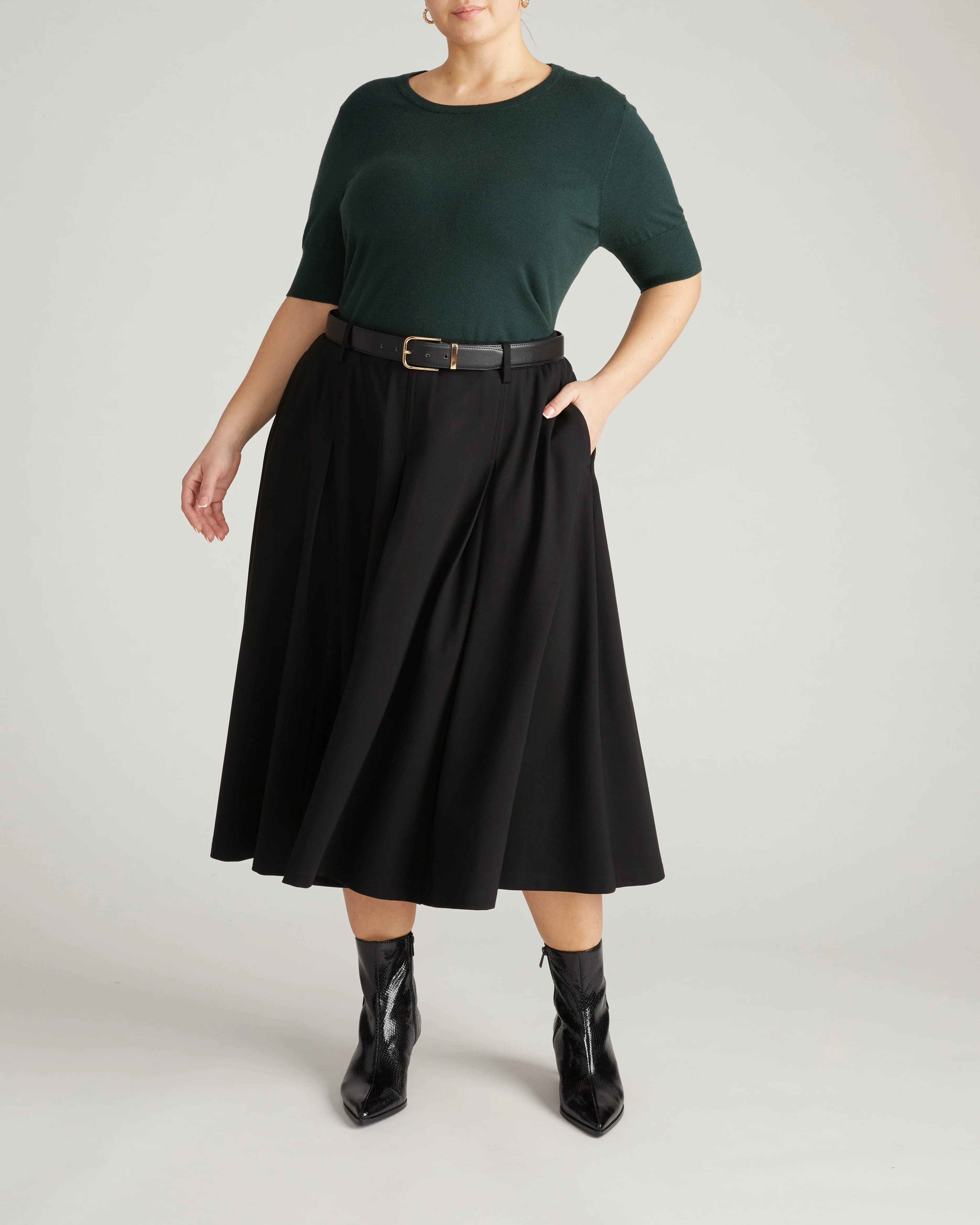 Aleya Pleated Ponte Skirt - Black - Image 5