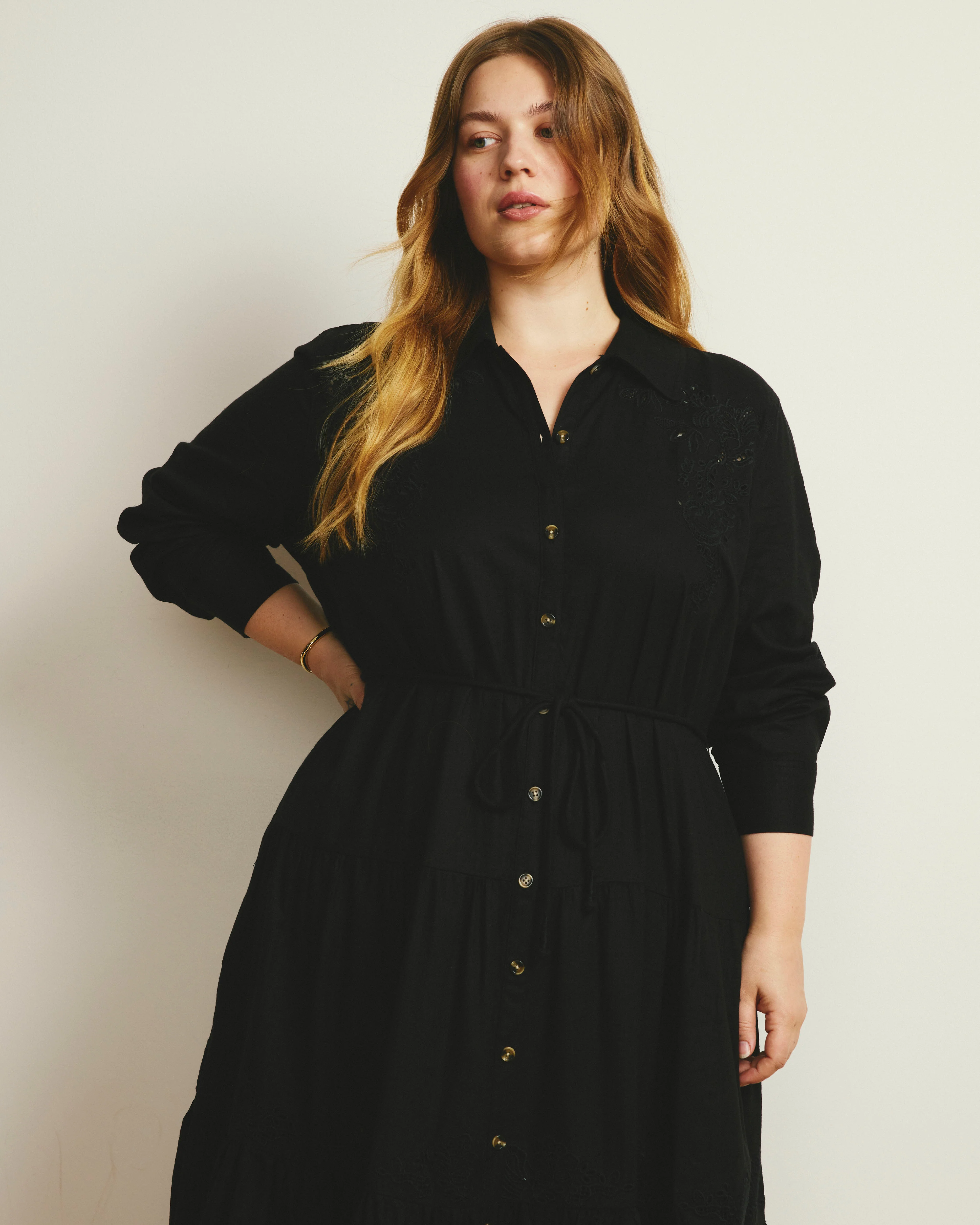 Alix Embroidered Linen Shirtdress - Black - Image 2