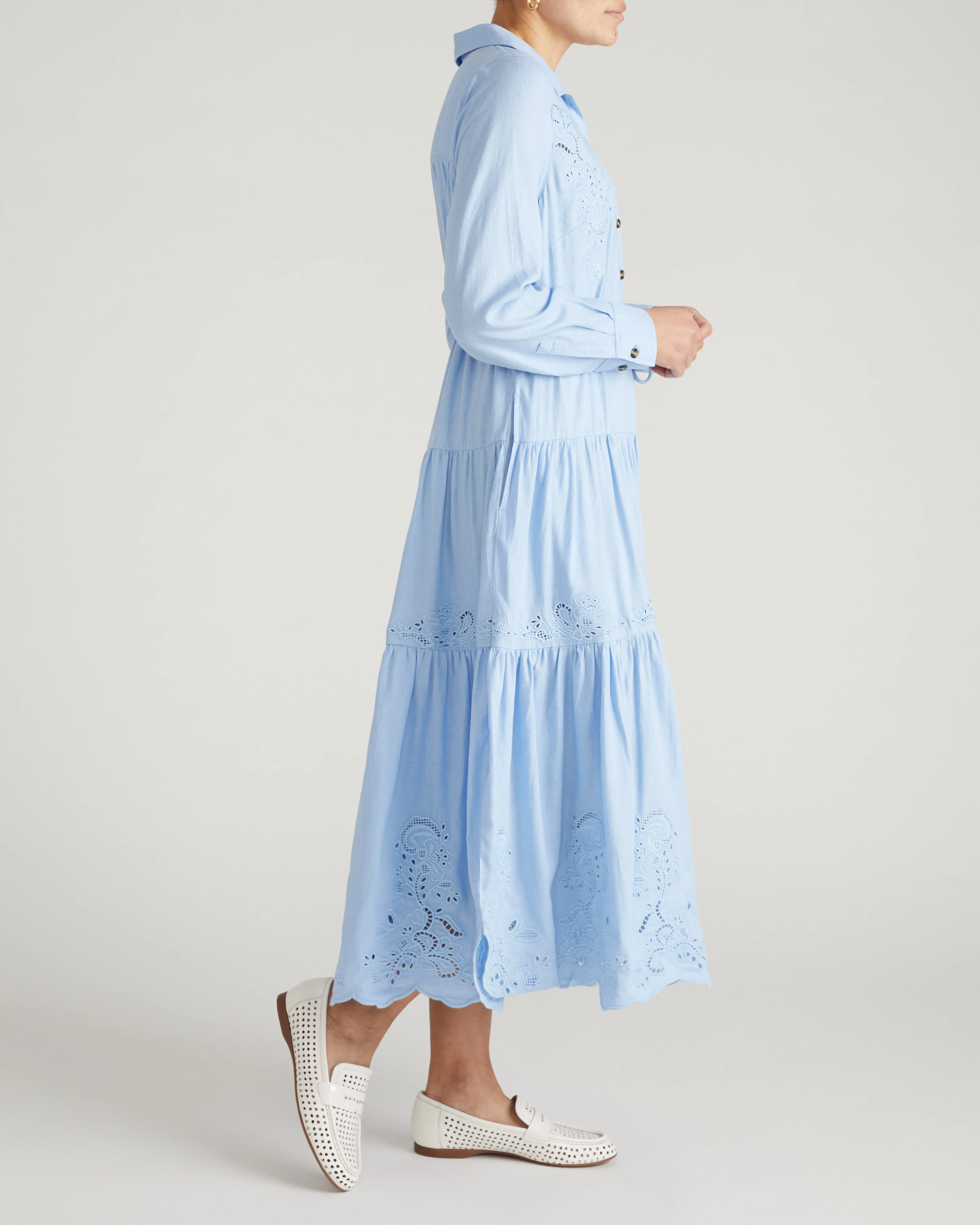 Alix Embroidered Linen Shirtdress - Cielo Blue - Image 4