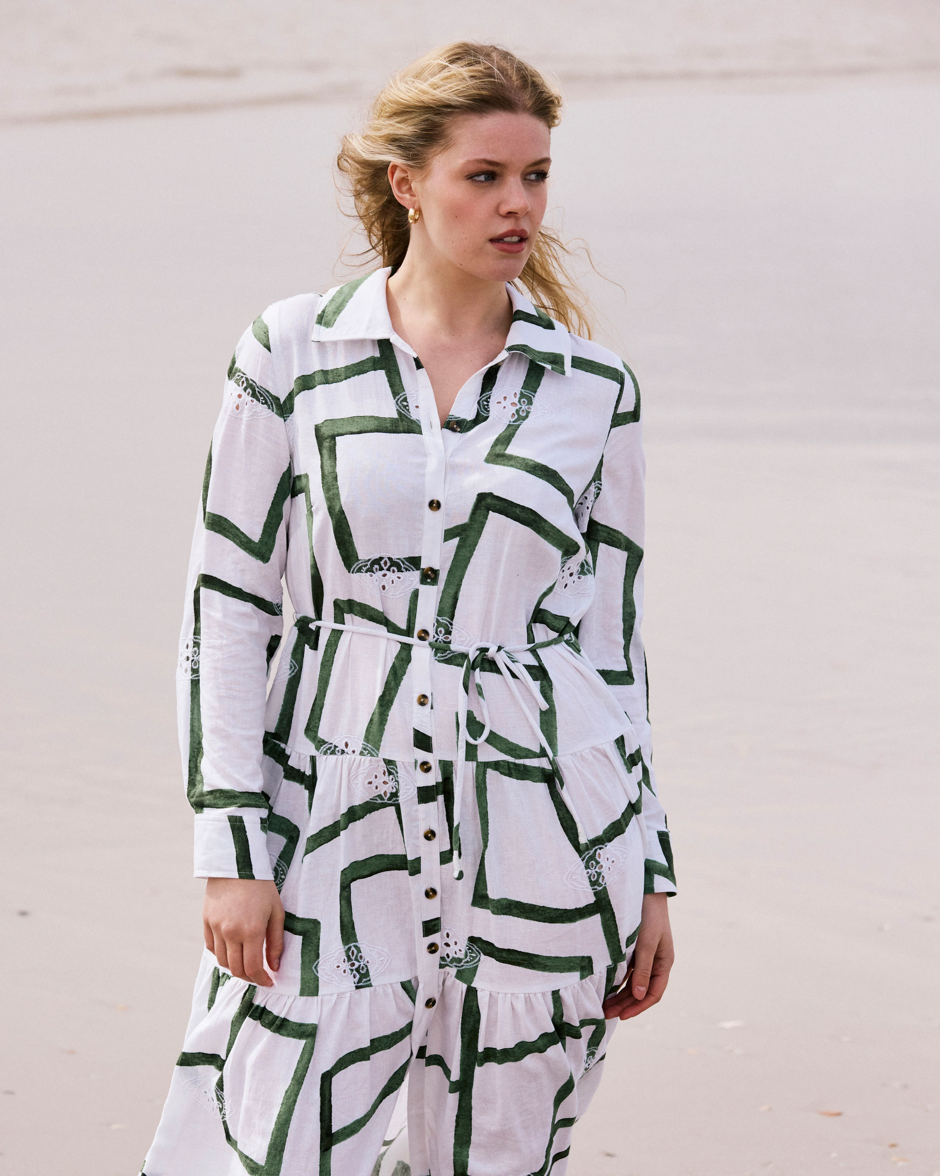 Alix Linen Shirtdress - Green Paint Print - Image 4