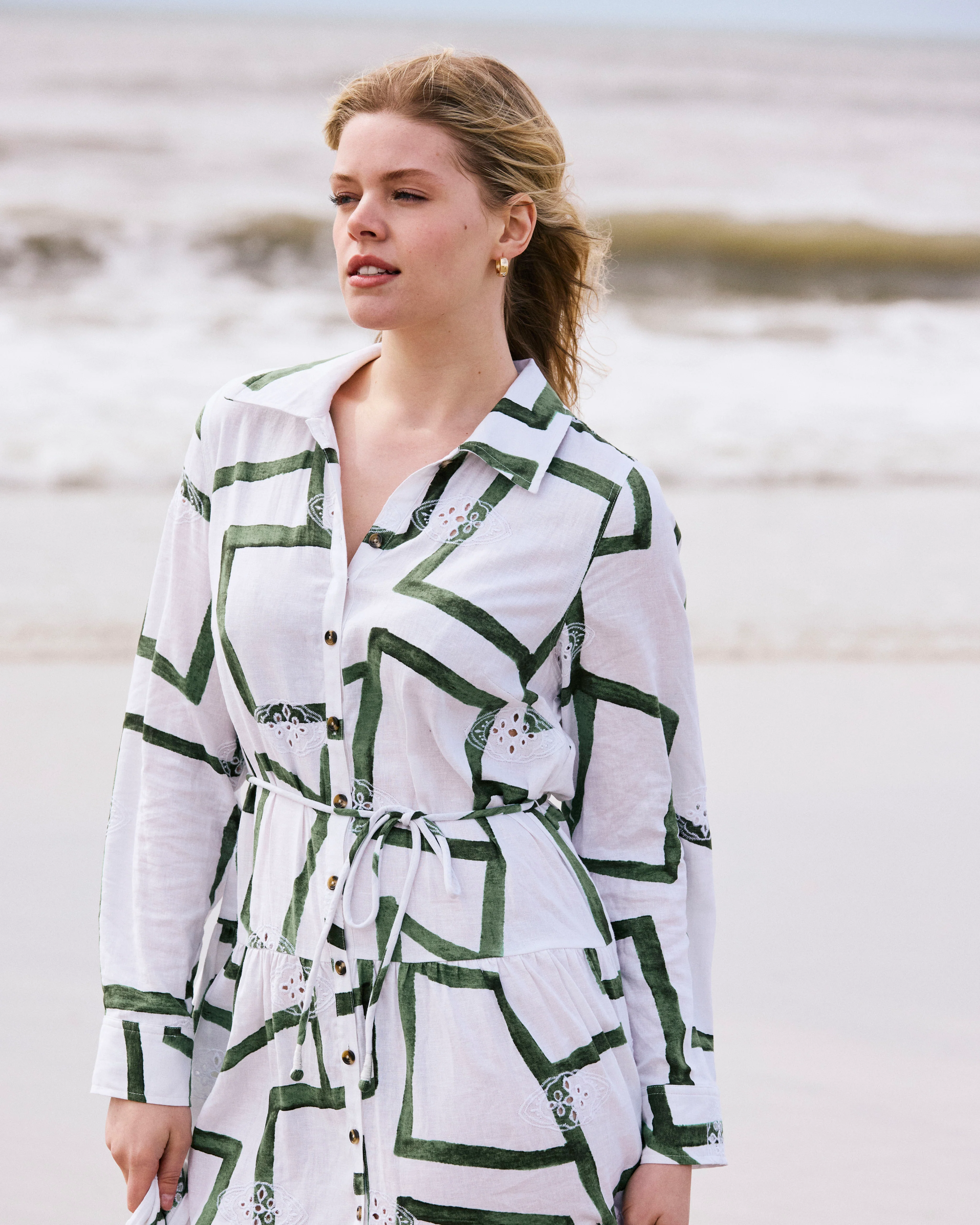 Alix Linen Shirtdress - Green Paint Print - Image 5