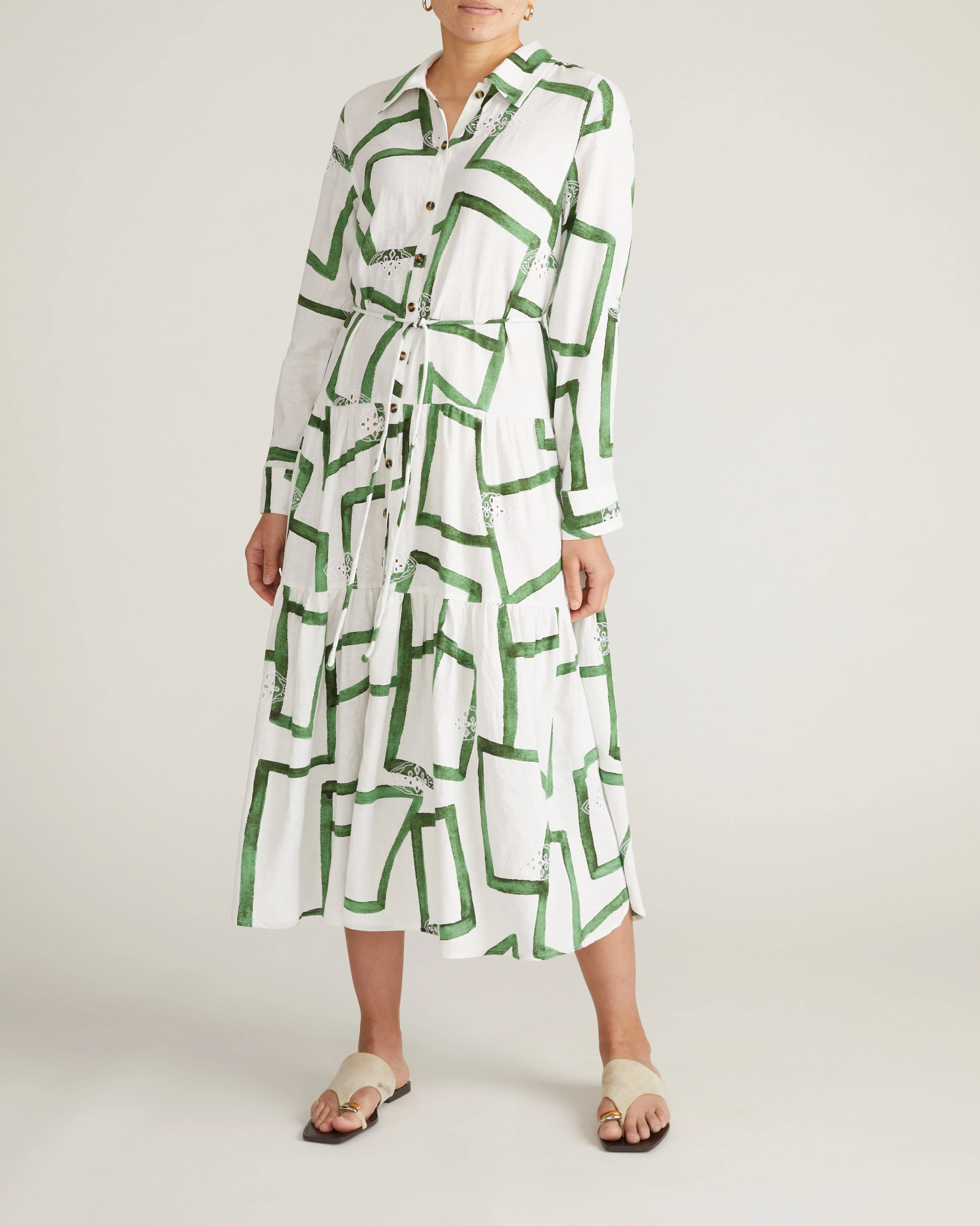 Alix Linen Shirtdress - Green Paint Print - Image 6