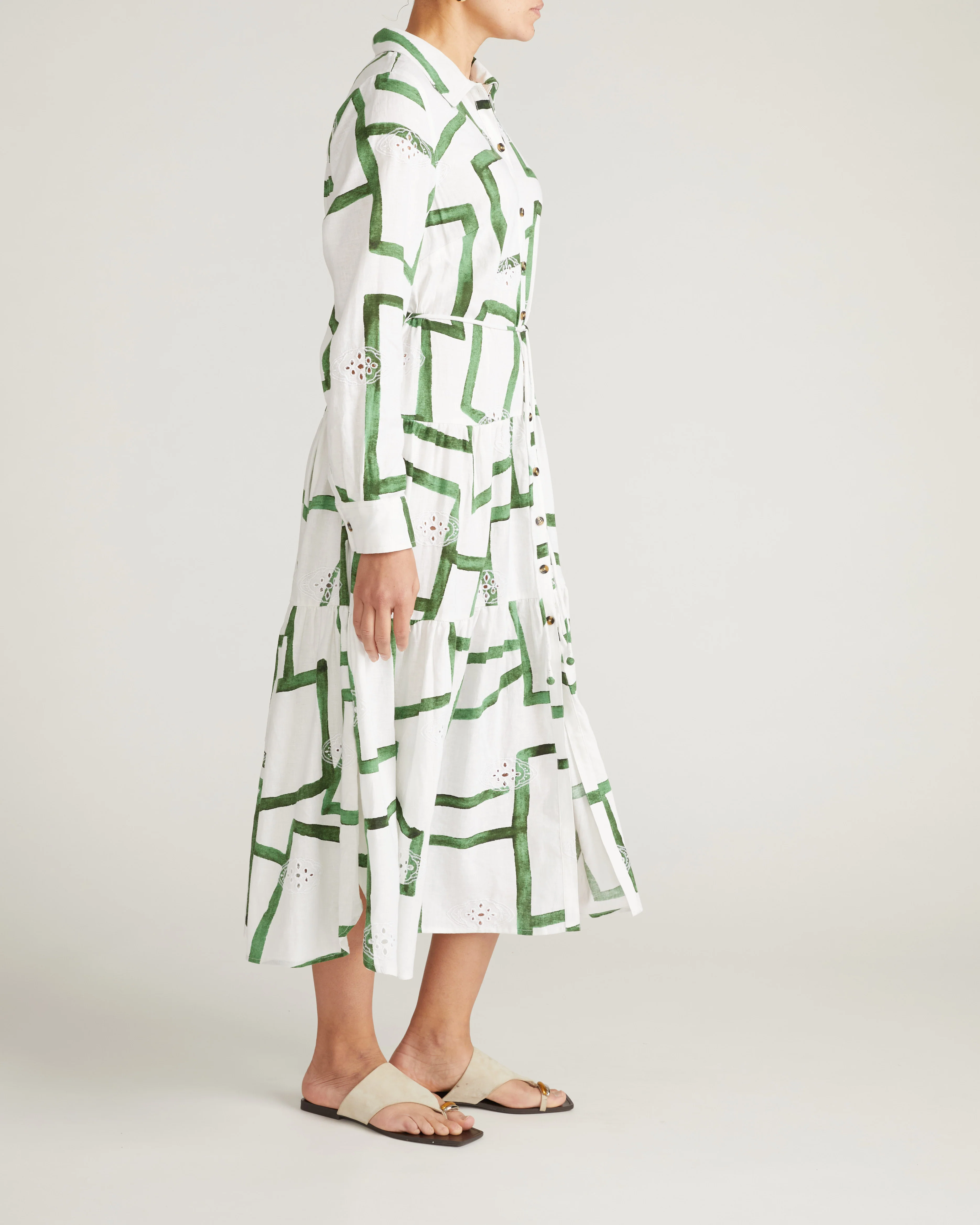 Alix Linen Shirtdress - Green Paint Print - Image 7