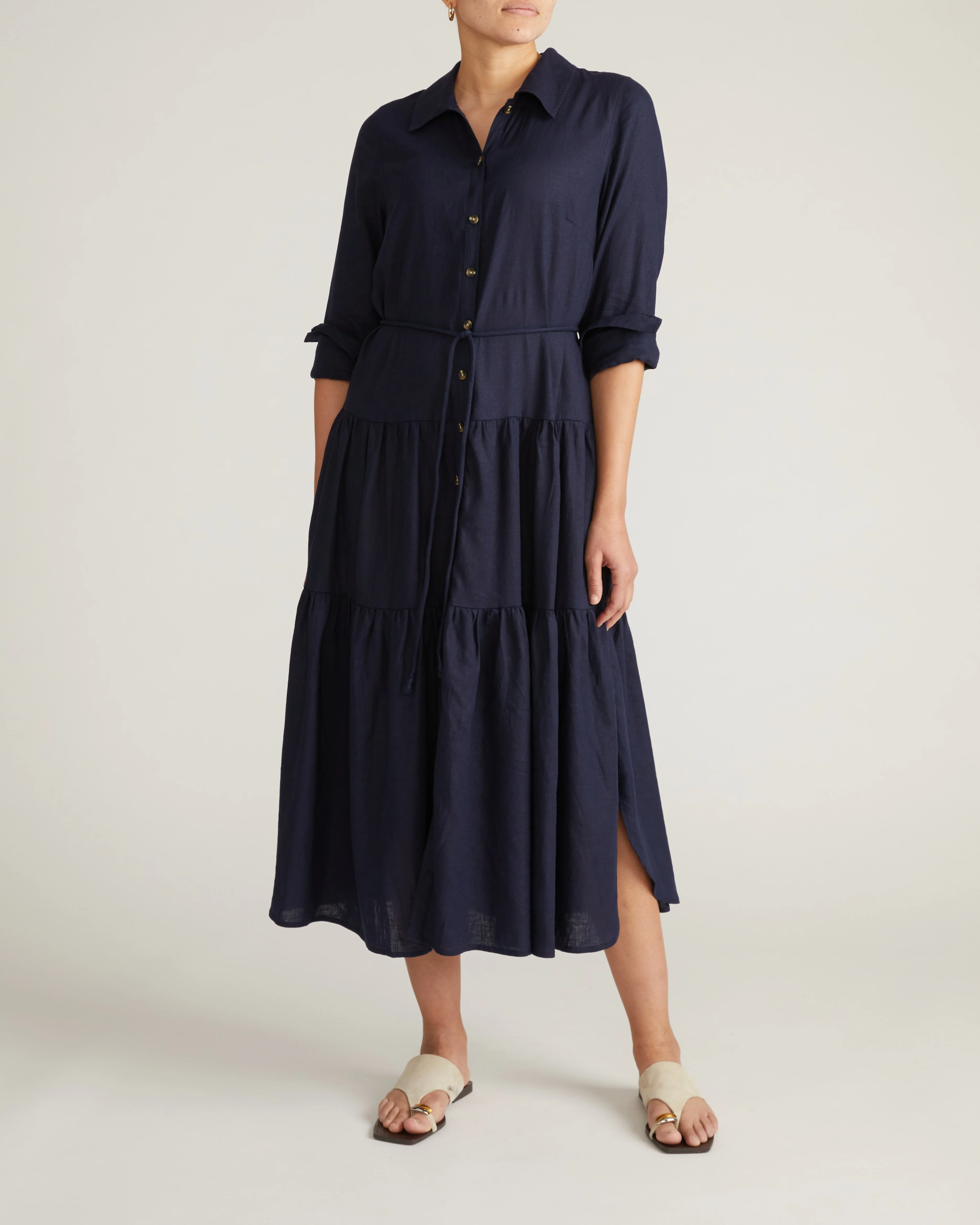 Alix Linen Shirtdress - Navy - Image 4