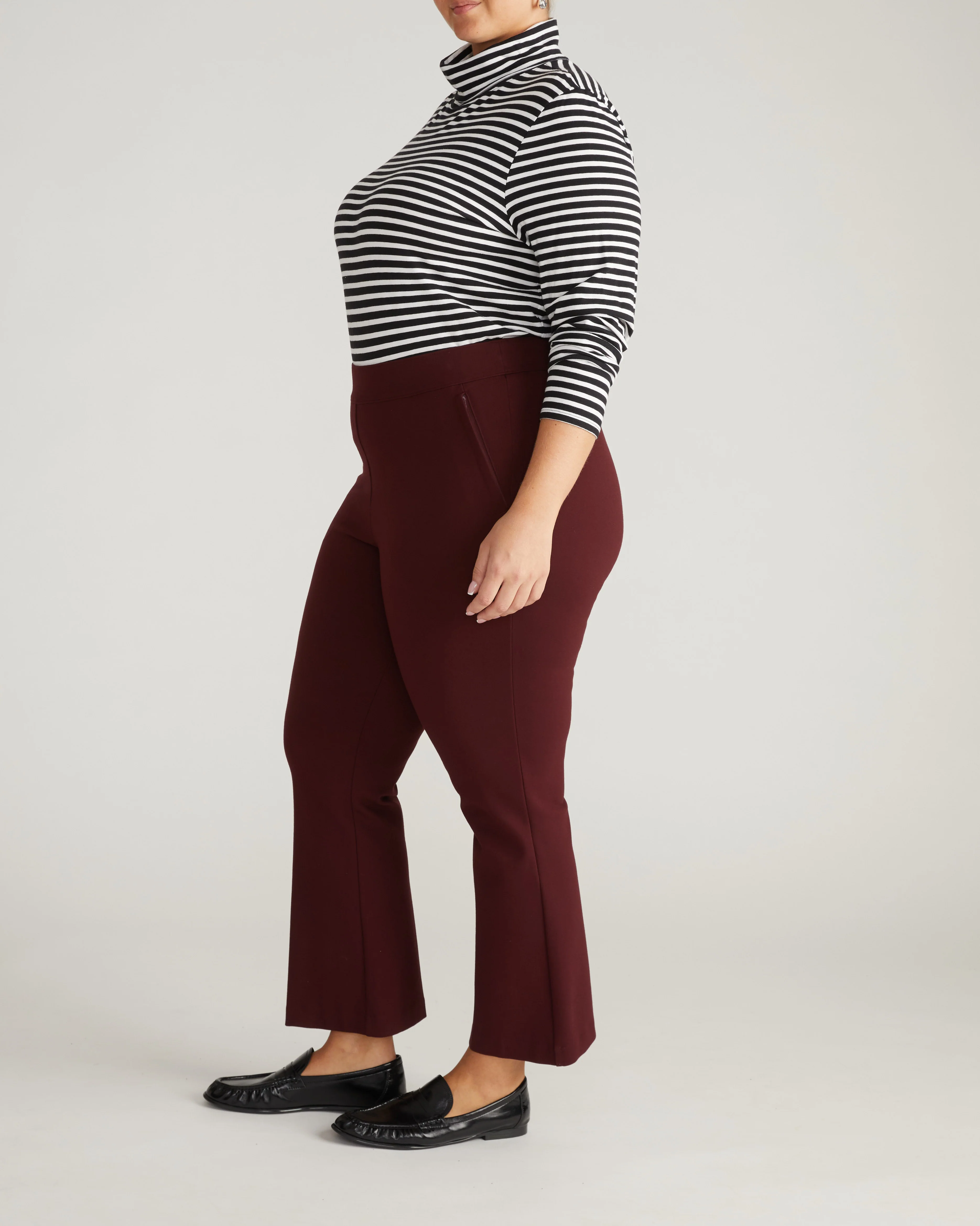Amaya Ponte Kick Flare Pants - Black Cherry - Image 3