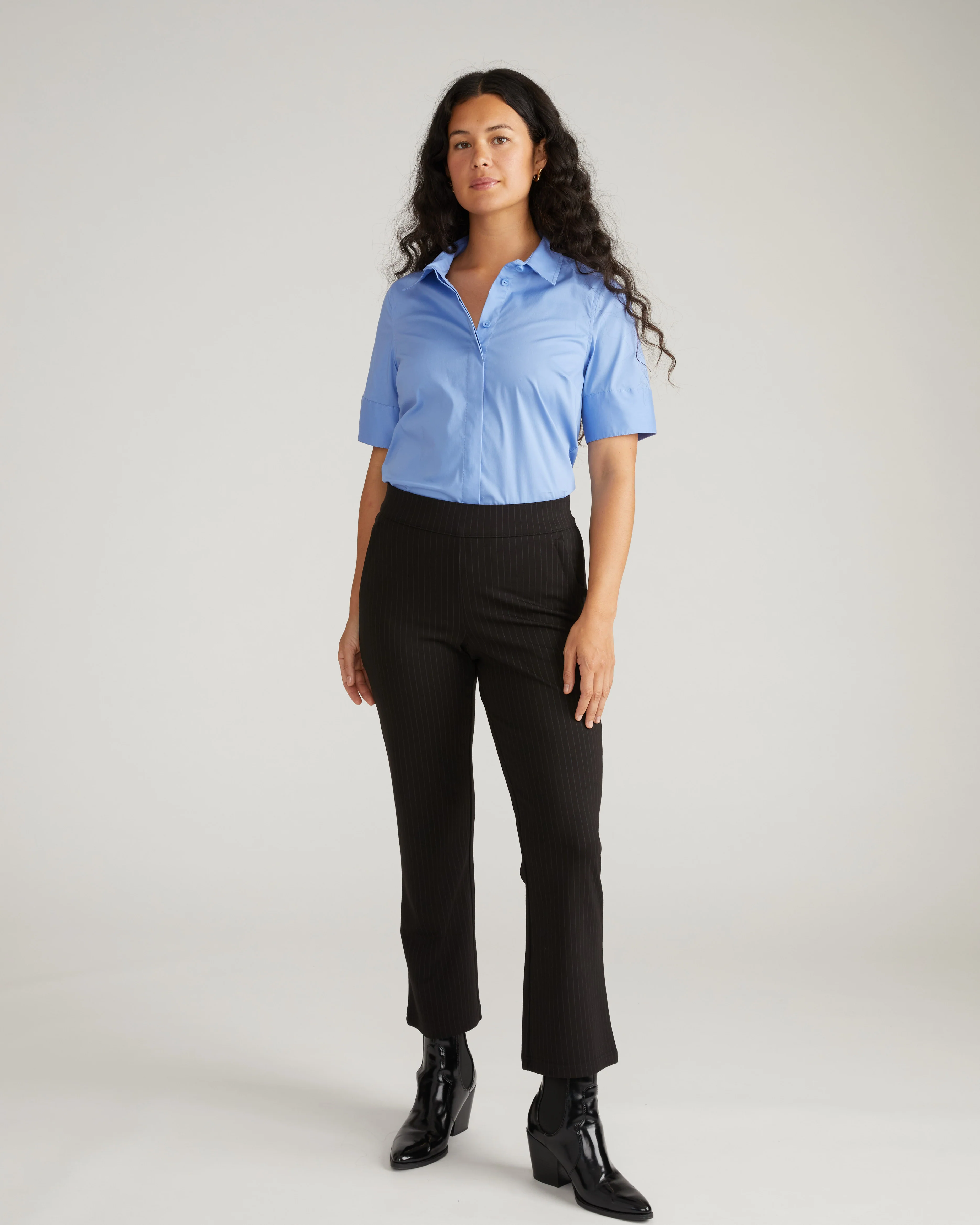 Amaya Ponte Kick Flare Pants - Slate Pinstripe - Image 3
