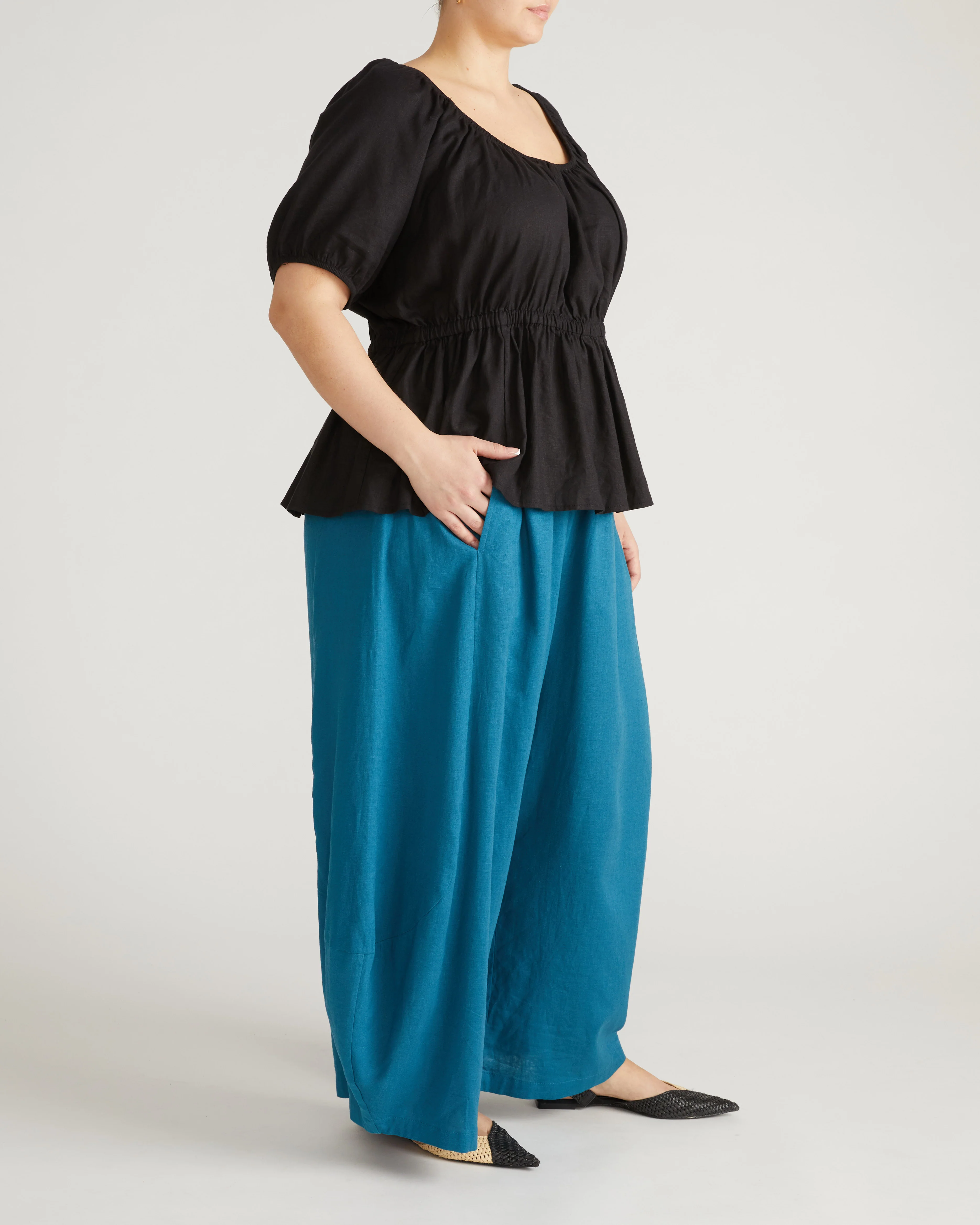 Andrea Peplum Linen Top - Black - Image 5