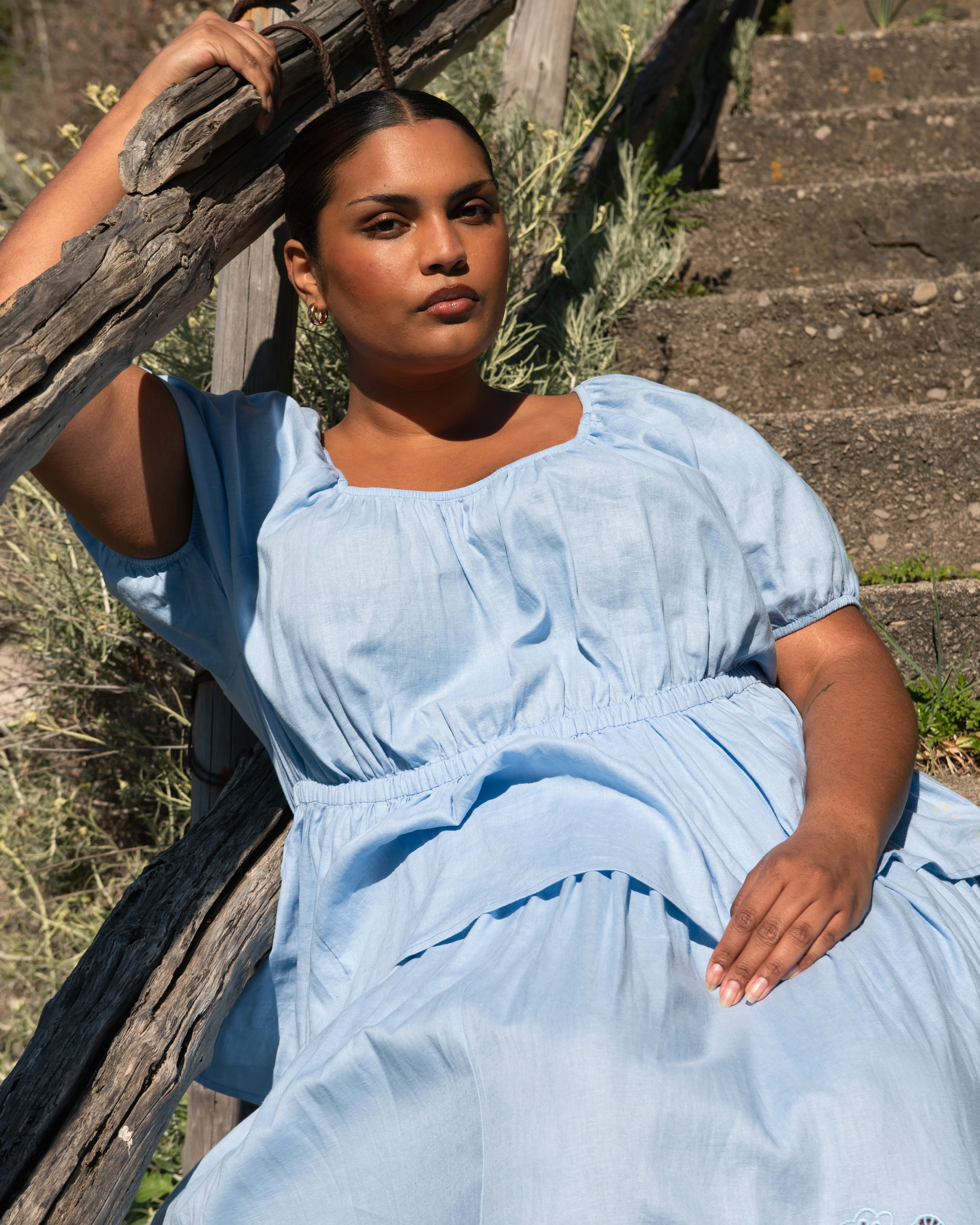 Andrea Peplum Linen Top - Cielo Blue - Image 2