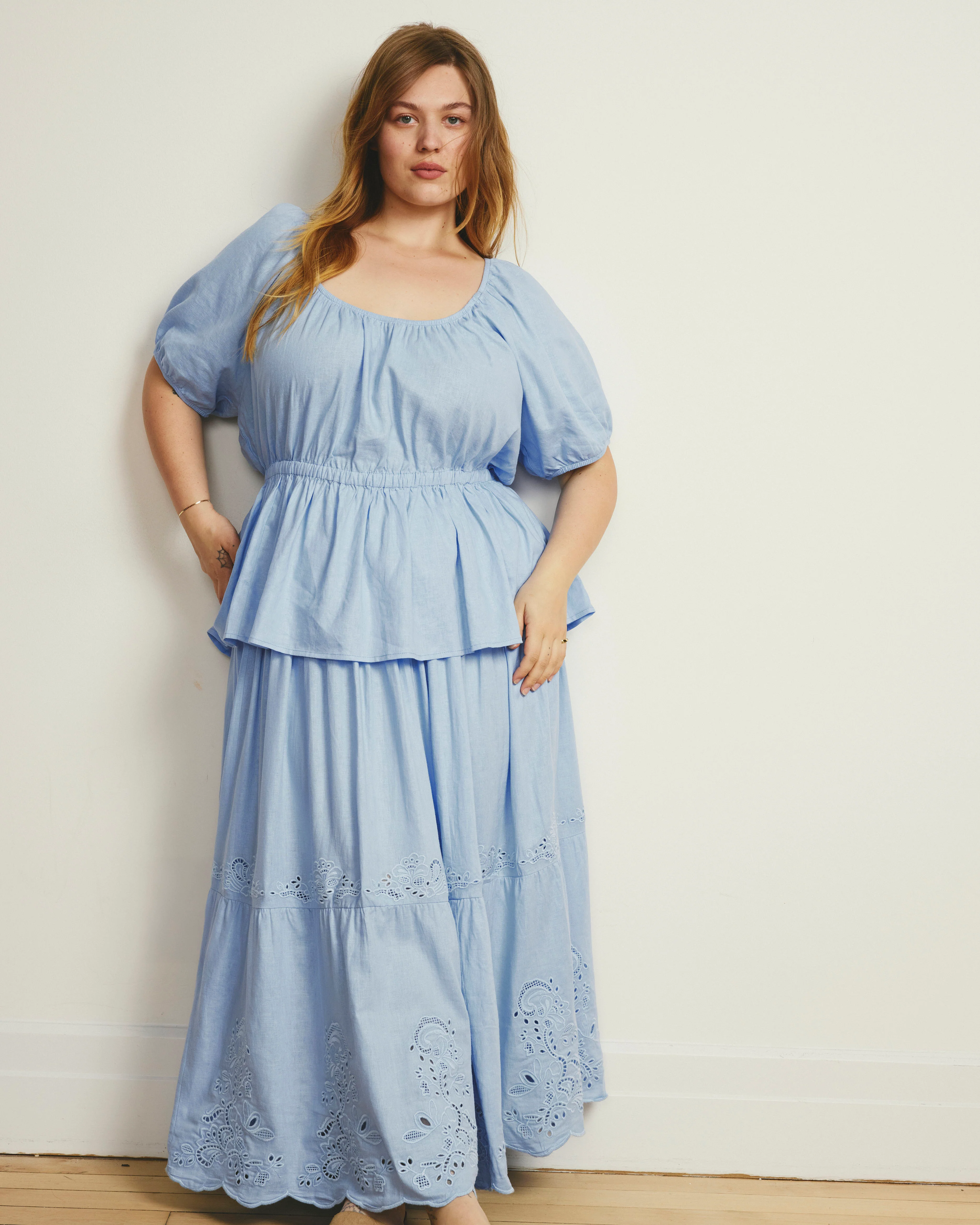 Andrea Peplum Linen Top - Cielo Blue - Image 5