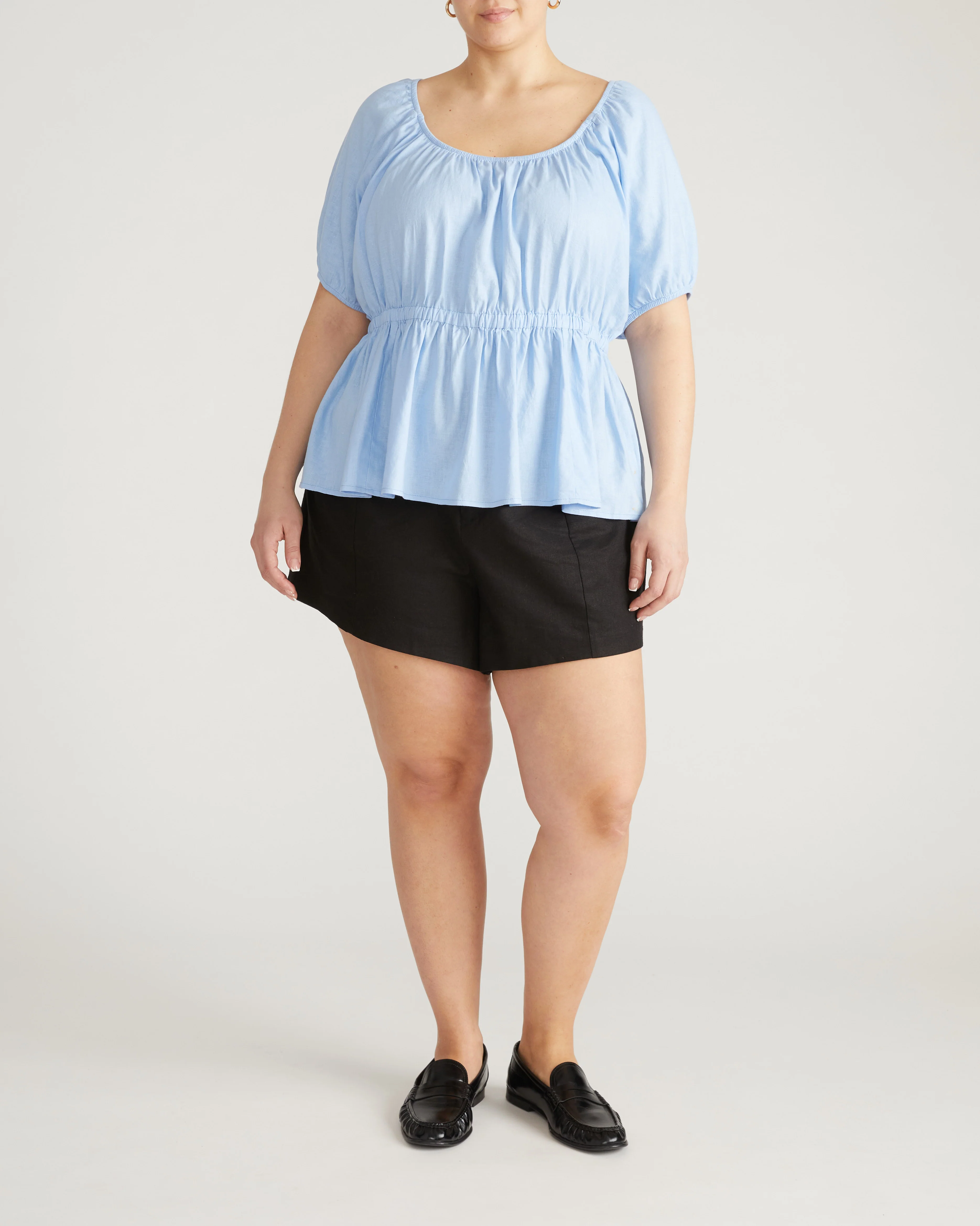 Andrea Peplum Linen Top - Cielo Blue - Image 6