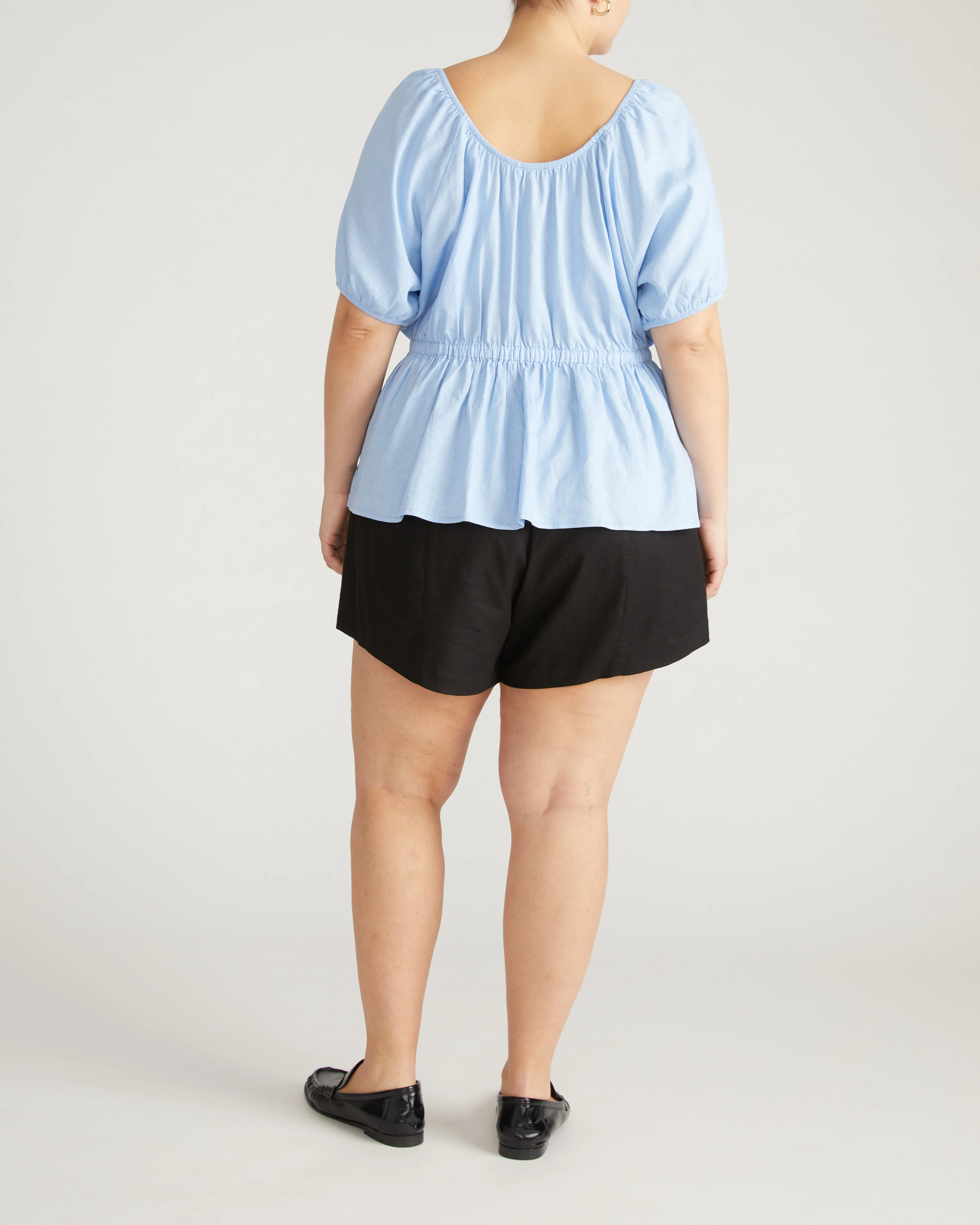 Andrea Peplum Linen Top - Cielo Blue - Image 9