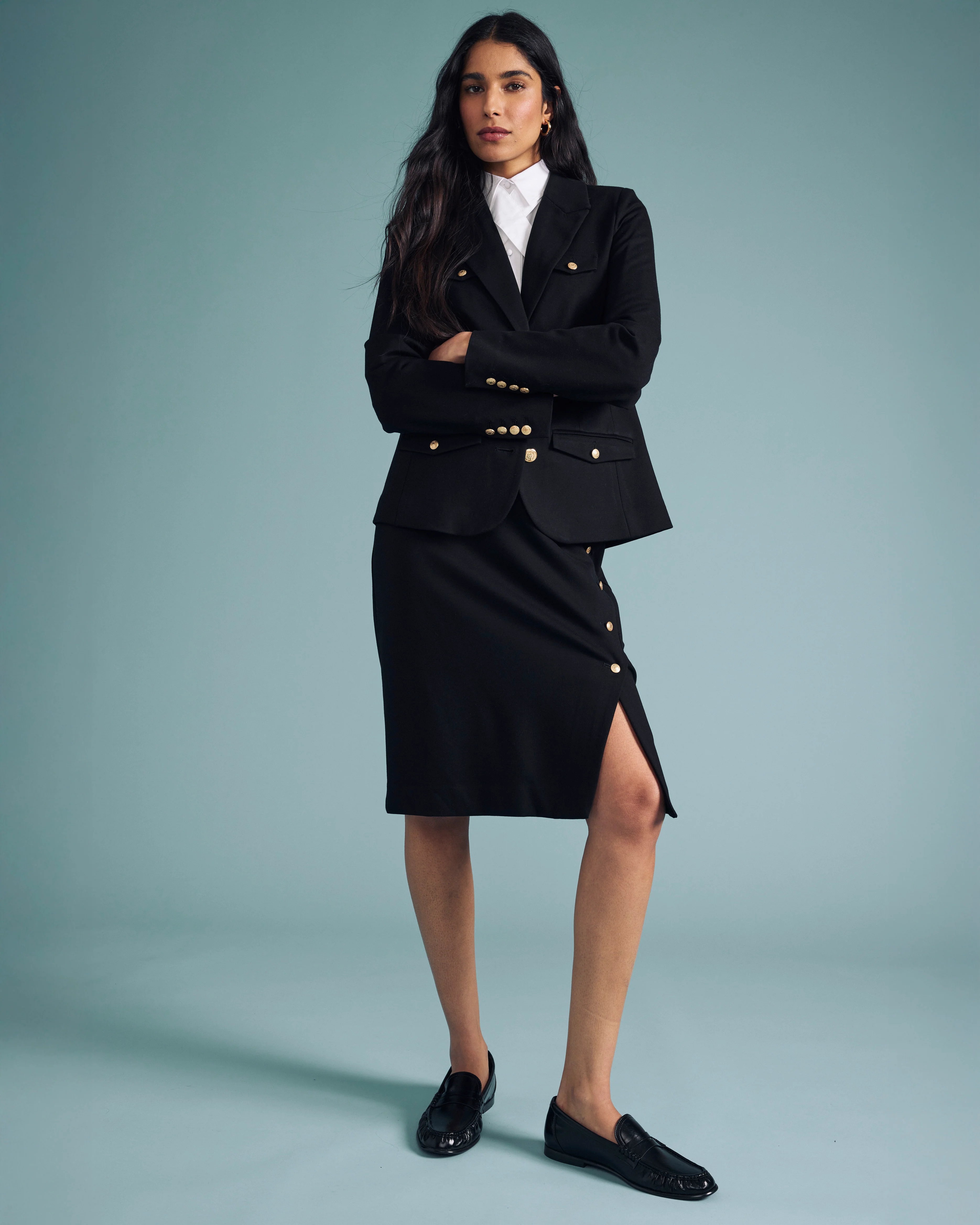 Anya Ponte Skirt - Black with Gold Buttons - Image 3