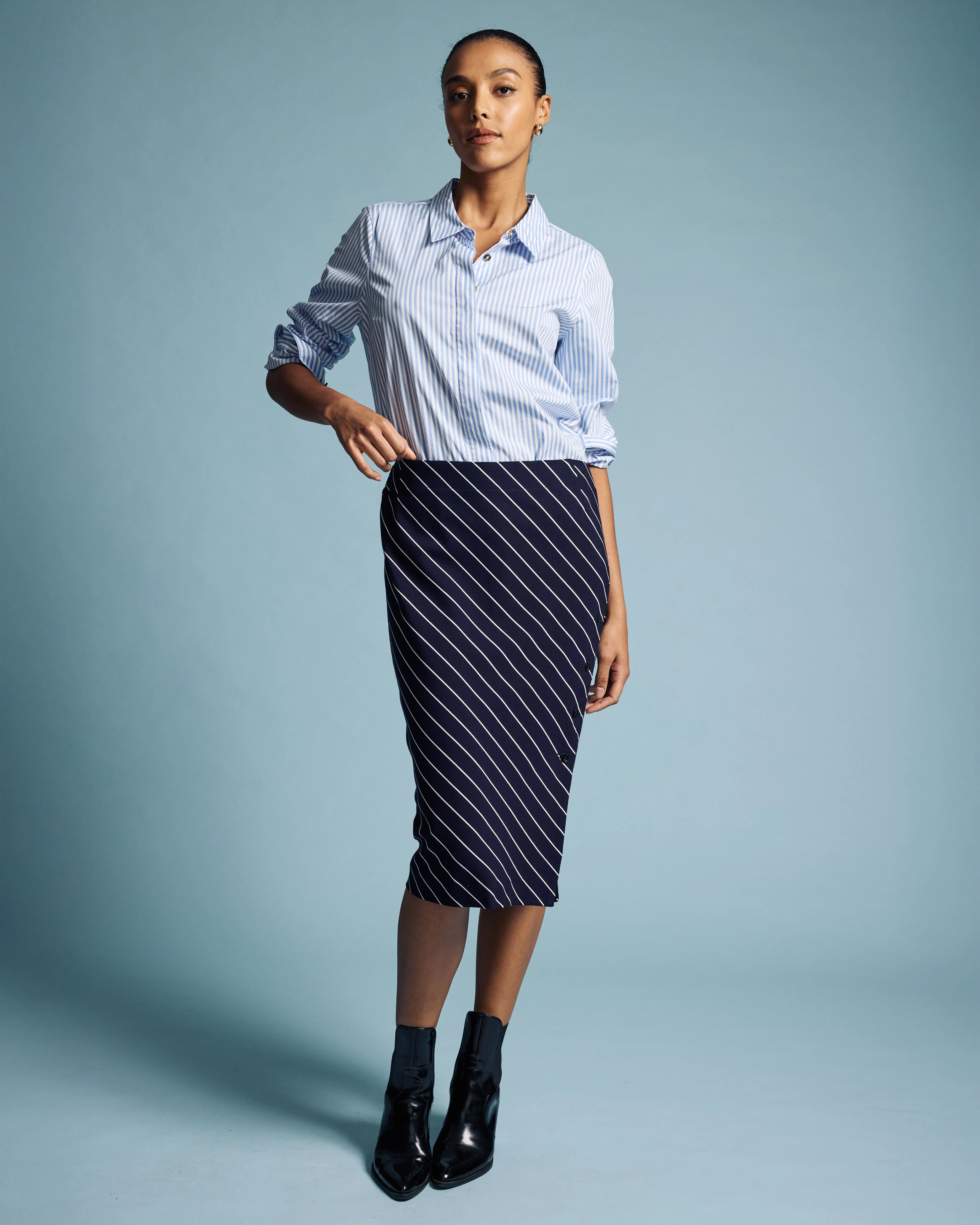 Anya Ponte Skirt - Navy Pinstripe - Image 2