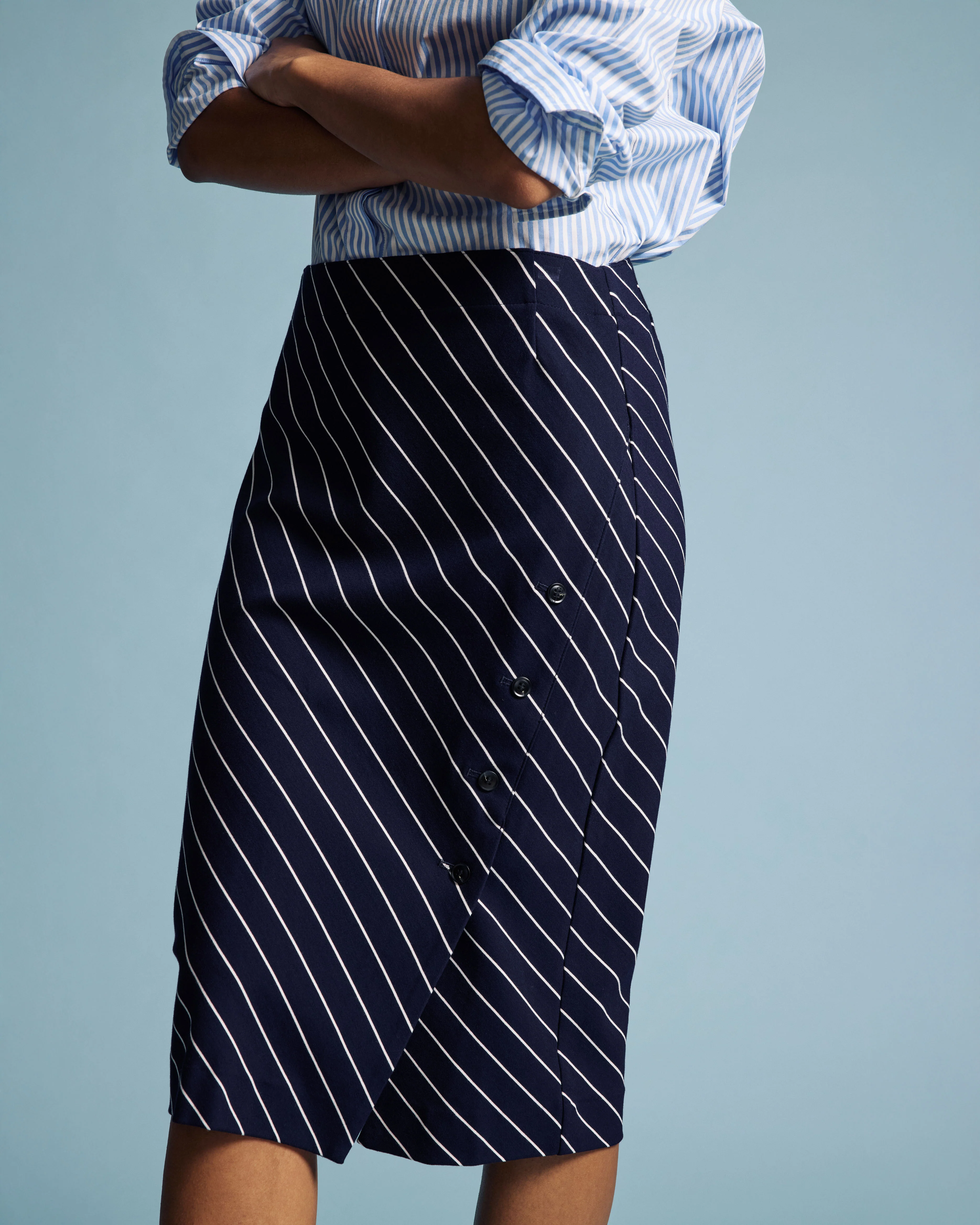 Anya Ponte Skirt - Navy Pinstripe - Image 3
