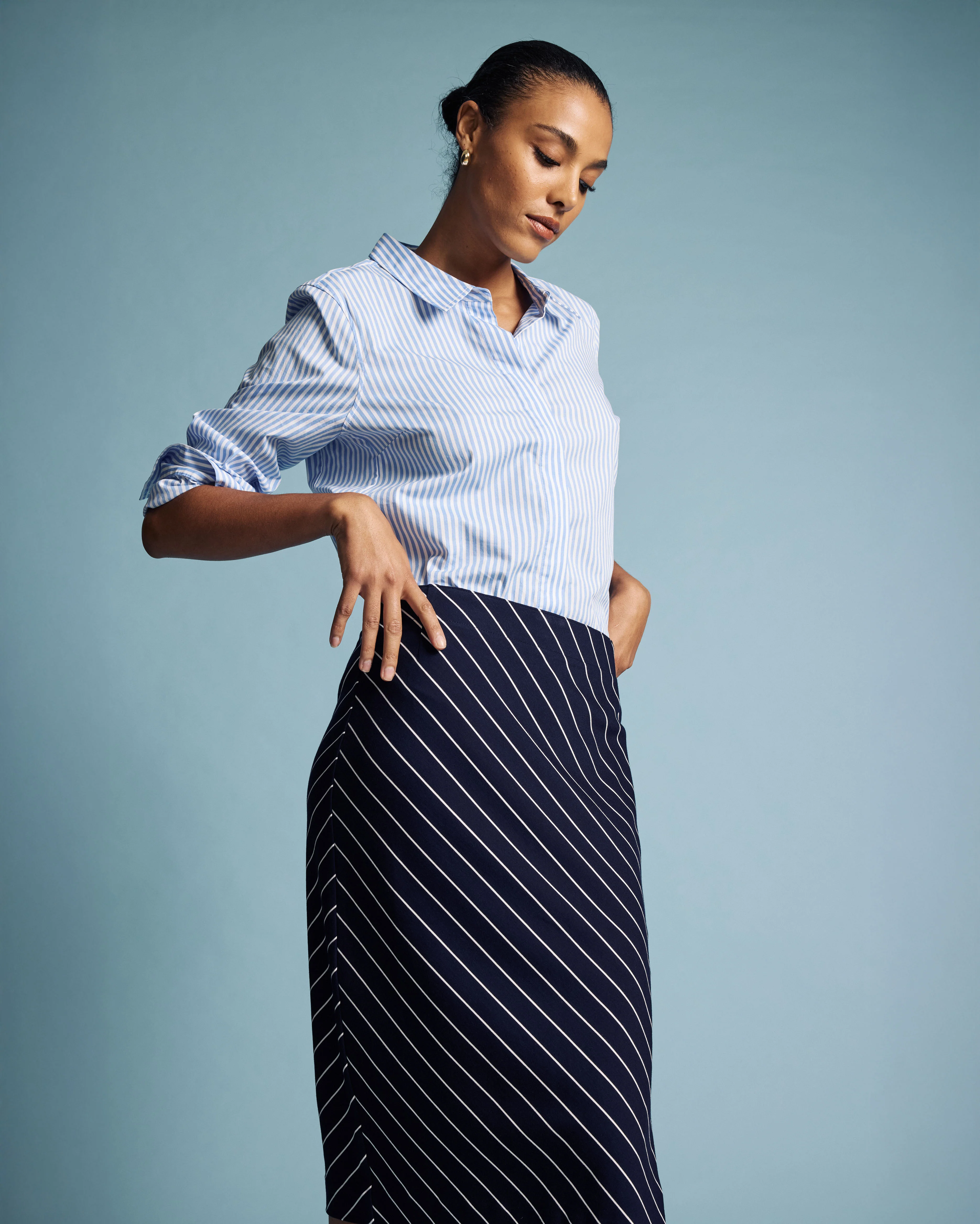 Anya Ponte Skirt - Navy Pinstripe - Image 8