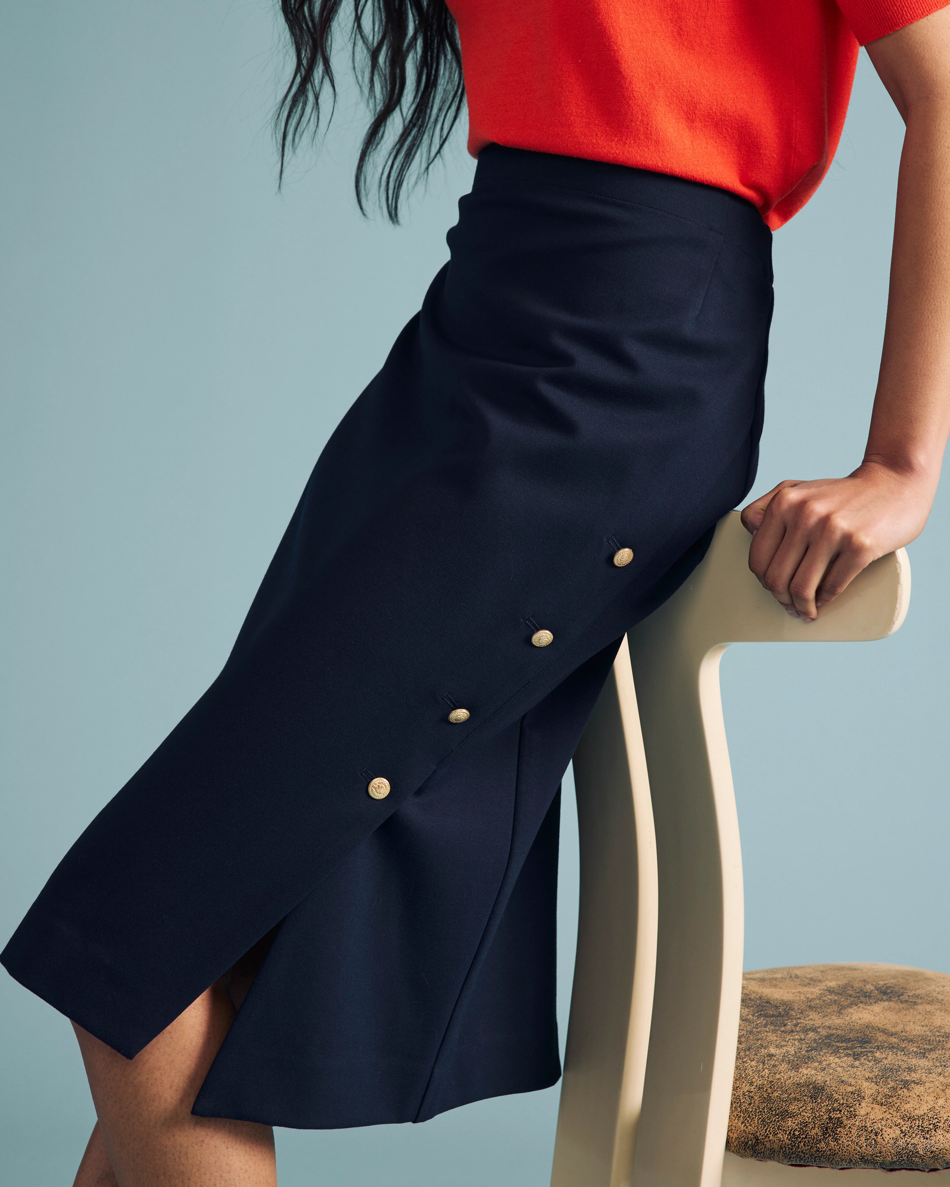 Anya Ponte Skirt - Navy with Gold Buttons - Image 2