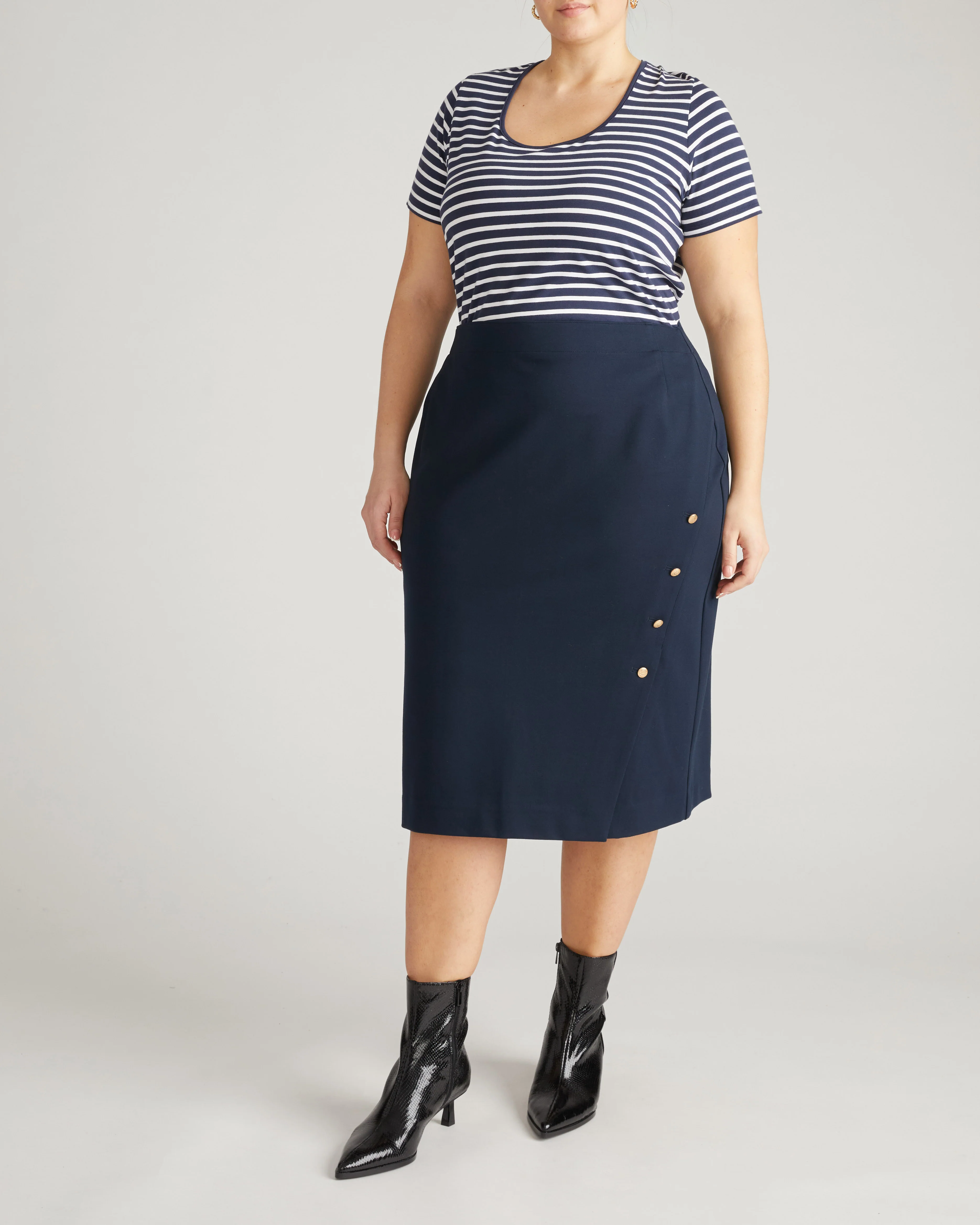 Anya Ponte Skirt - Navy with Gold Buttons - Image 3