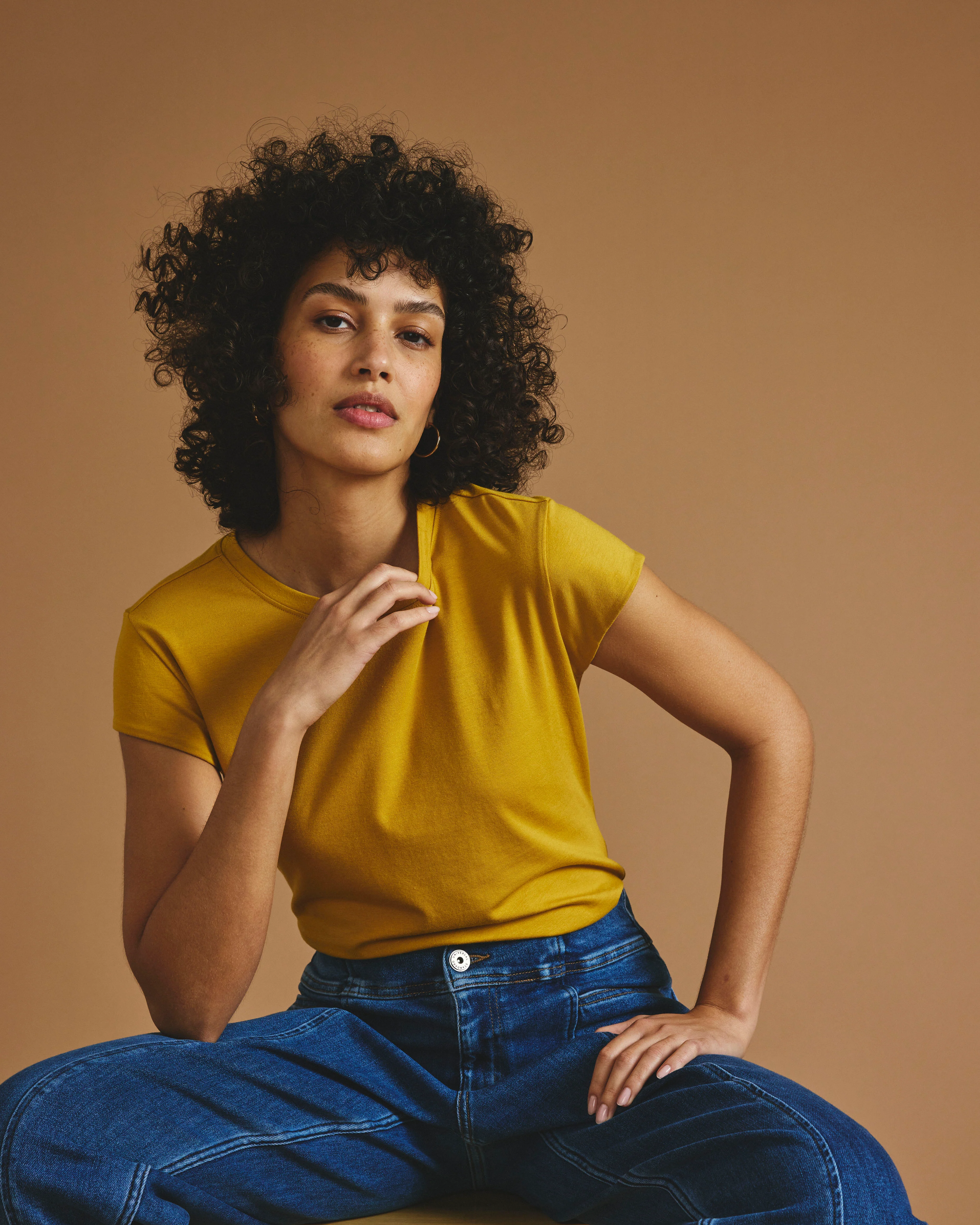 Ashley Cap Sleeve Tee - Yellow Ochre - Image 3