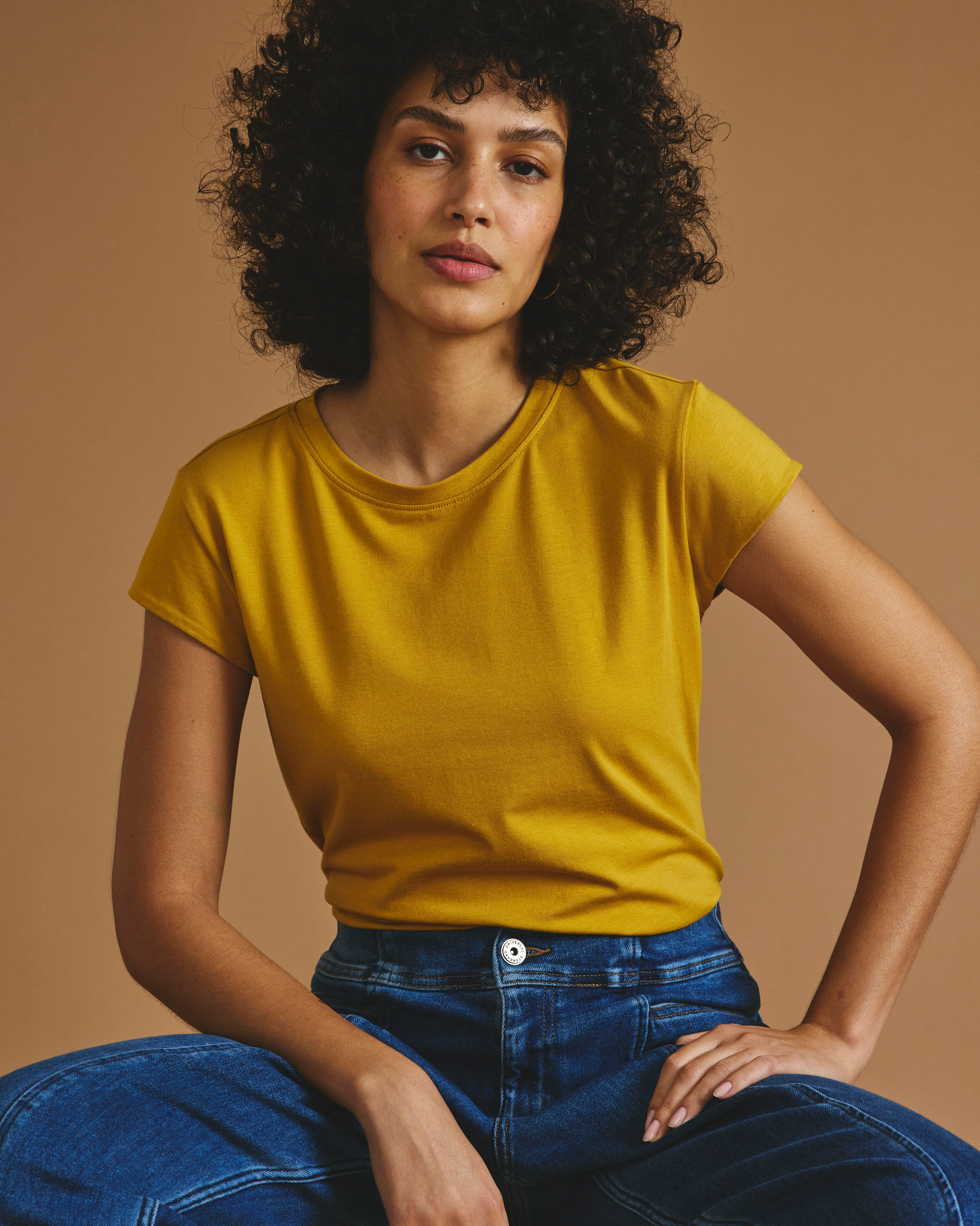 Ashley Cap Sleeve Tee - Yellow Ochre - Image 4