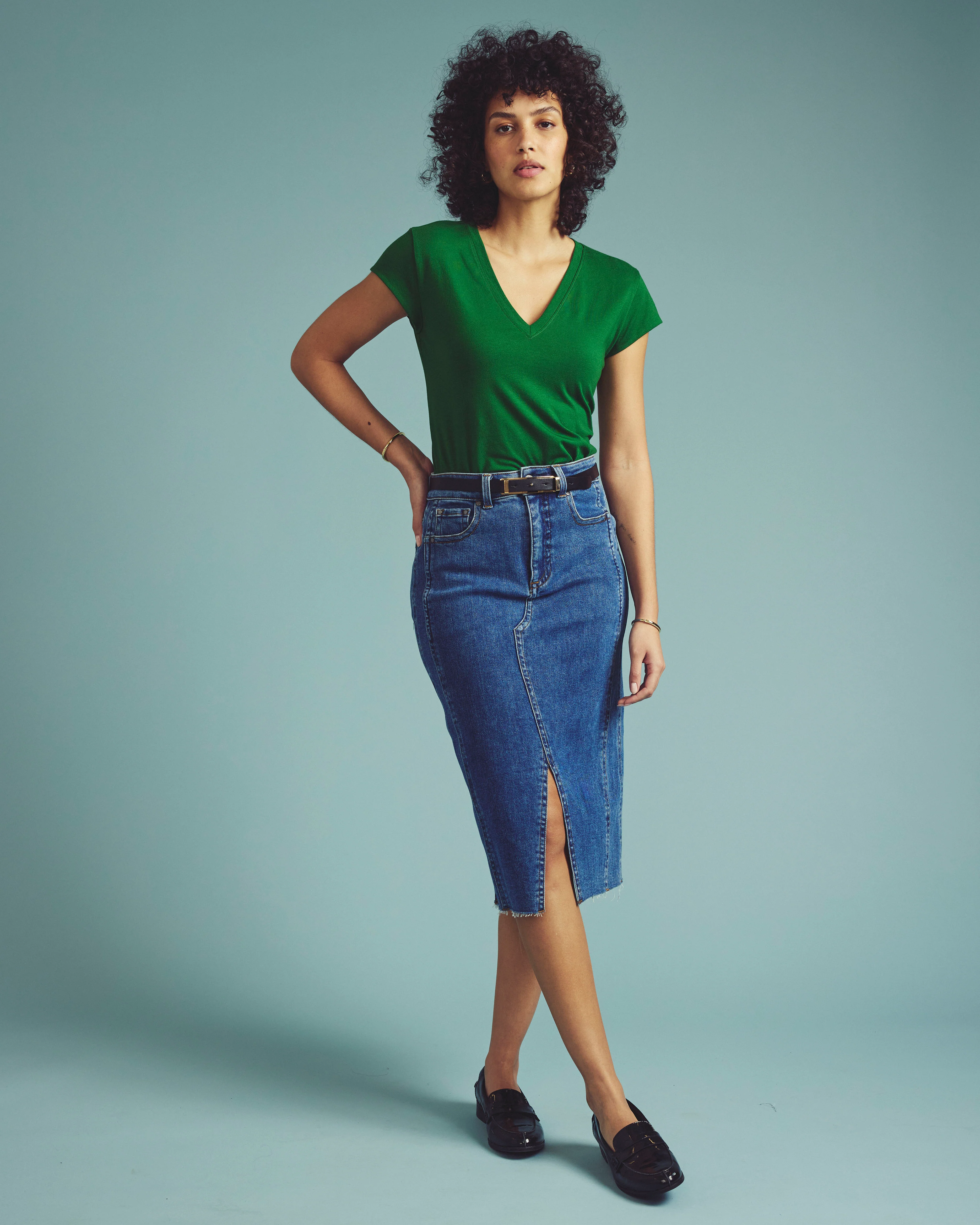 Ashley V Neck Cap Sleeve Tee - Green Park - Image 2