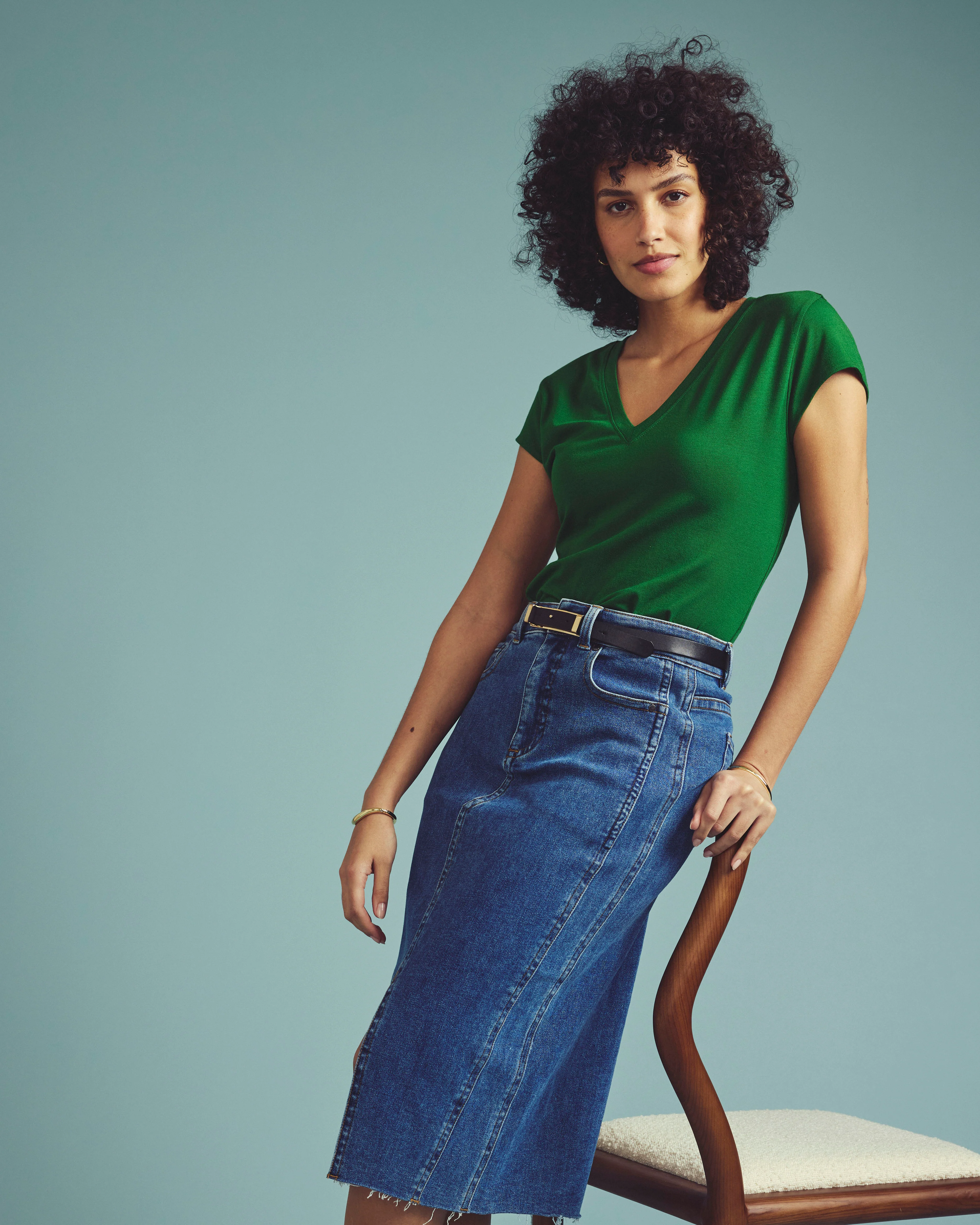 Ashley V Neck Cap Sleeve Tee - Green Park - Image 3