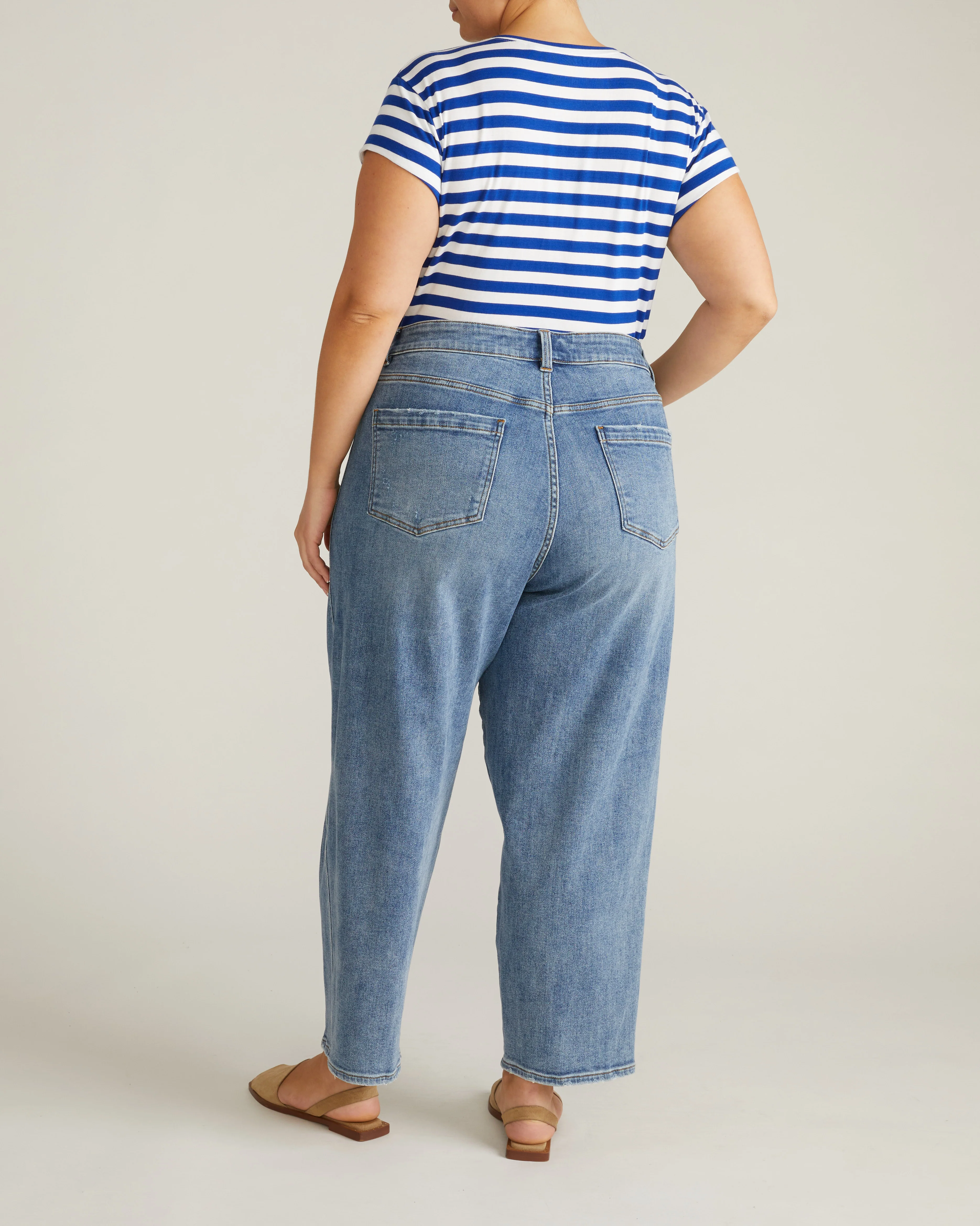 Ashley V Neck Cap Sleeve Tee - Hammersmith Blue/White Stripe - Image 6