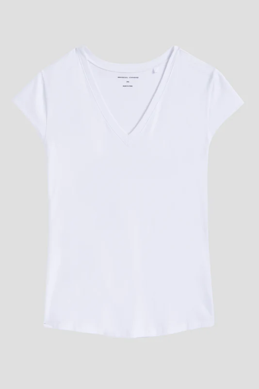Ashley V Neck Cap Sleeve Tee - White - Image 2