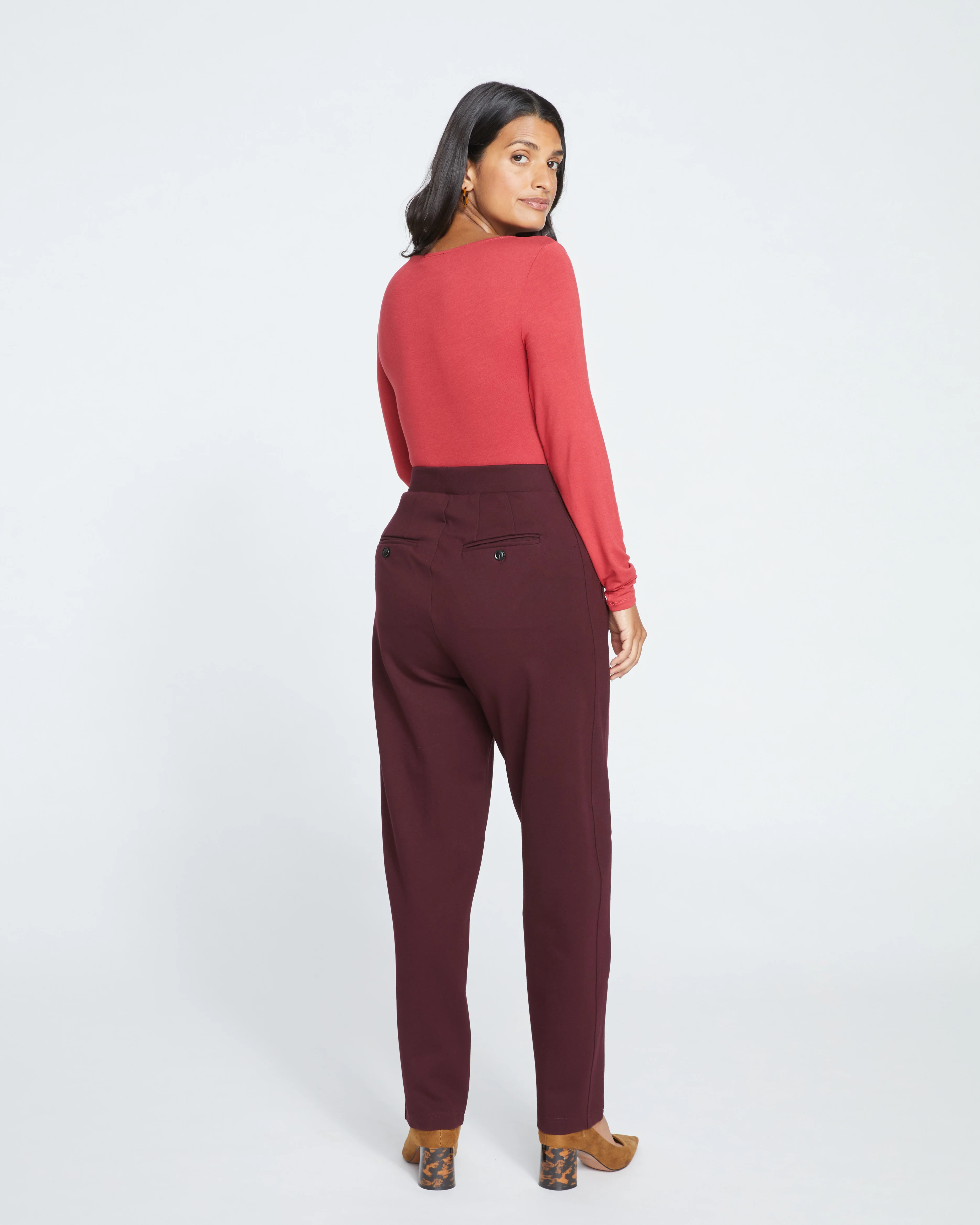 Audrey Tailored Ponte Pants - Black Cherry - Image 4