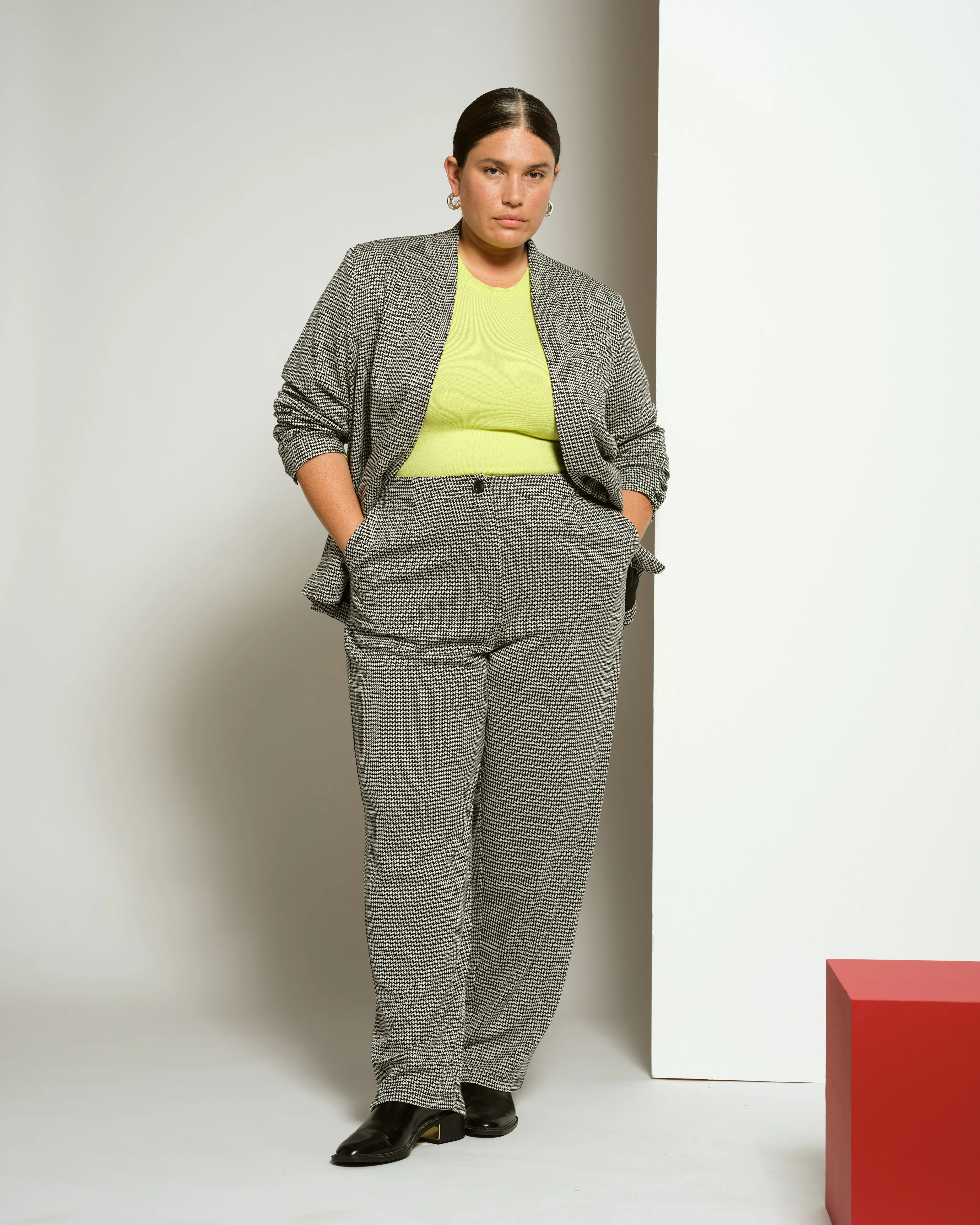 Audrey Tailored Ponte Pants - Black/White Houndstooth - Image 2