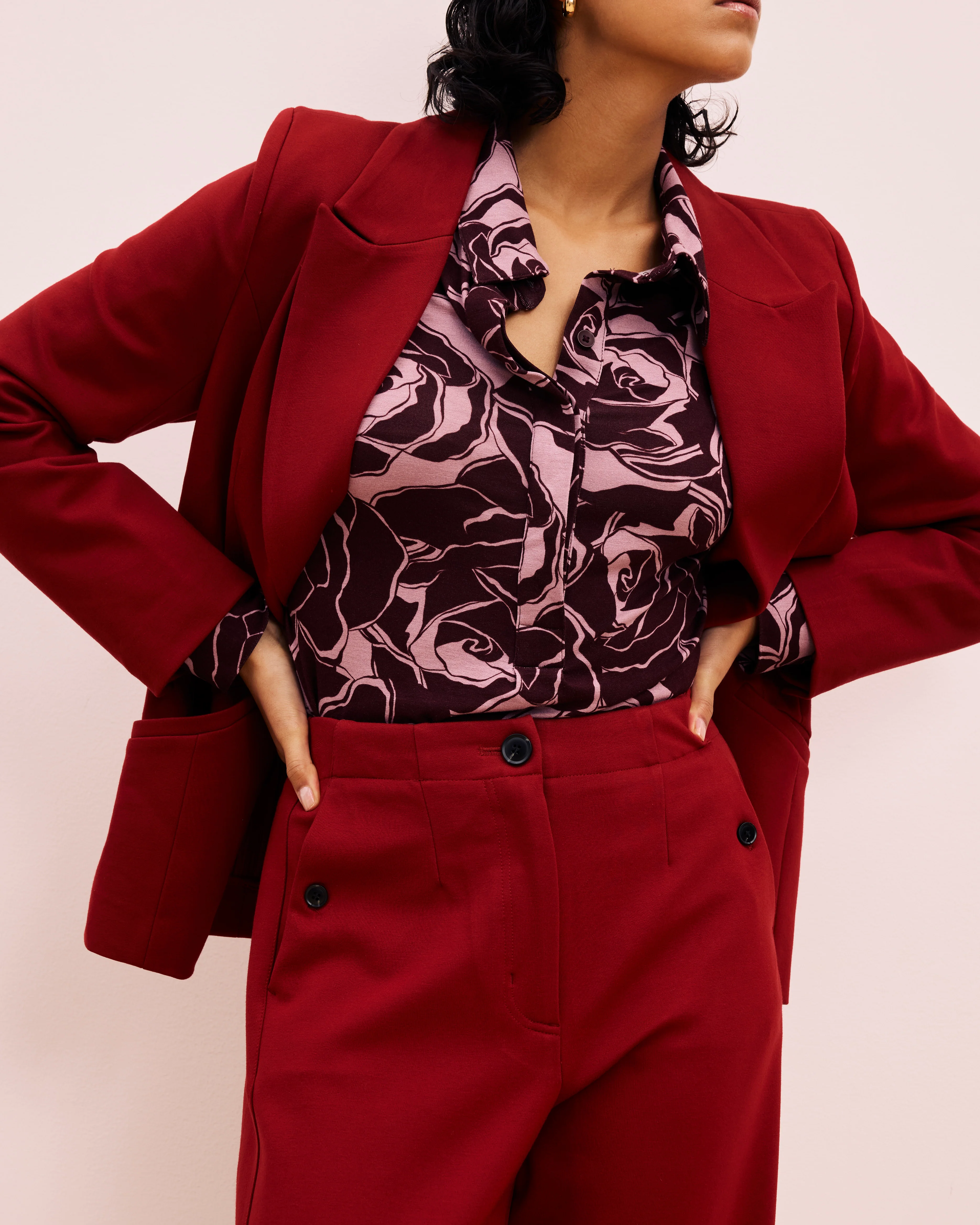 Audrey Tailored Ponte Pants - Garnet - Image 3