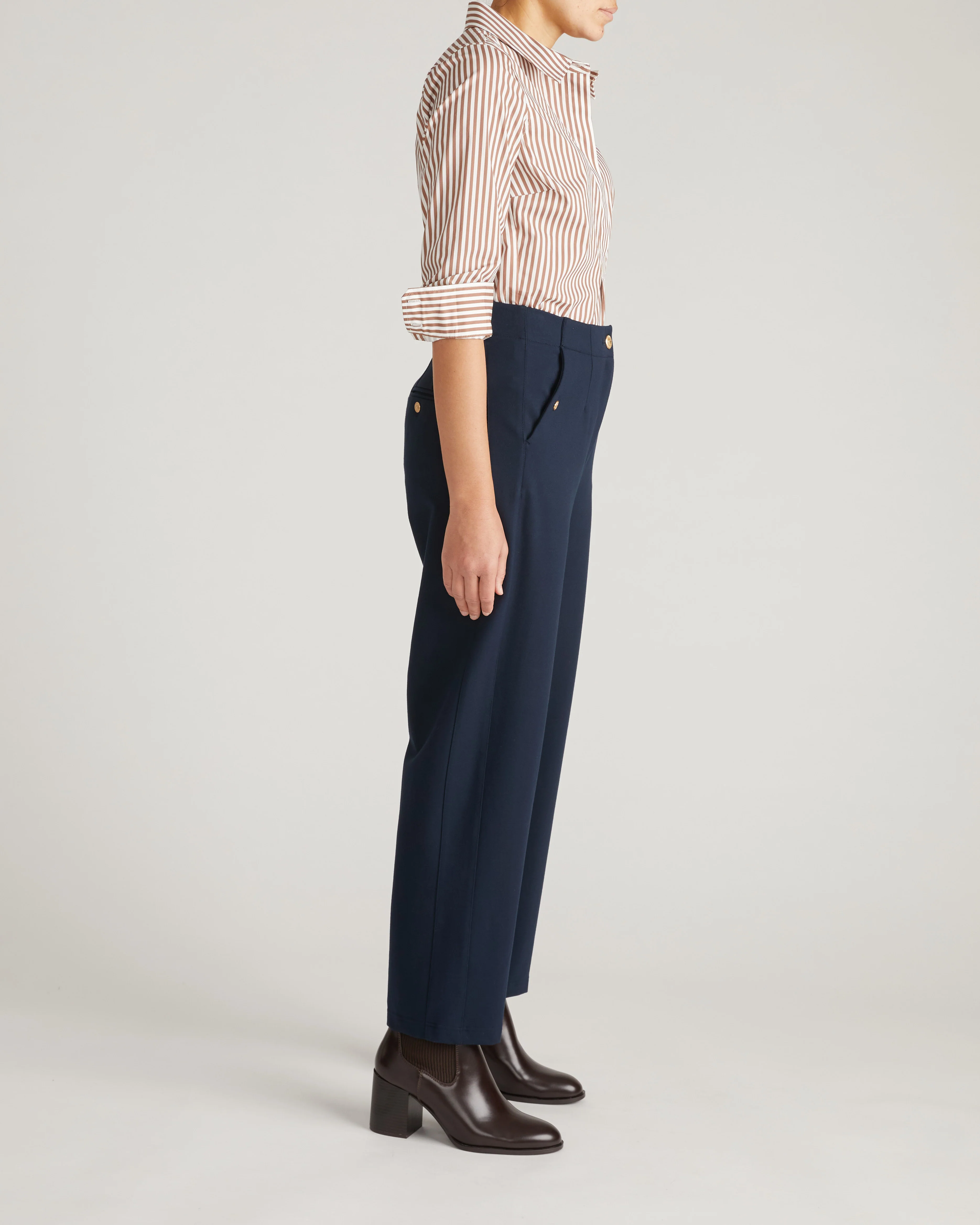 Audrey Tailored Ponte Pants - Navy with Gold Buttons - Image 5