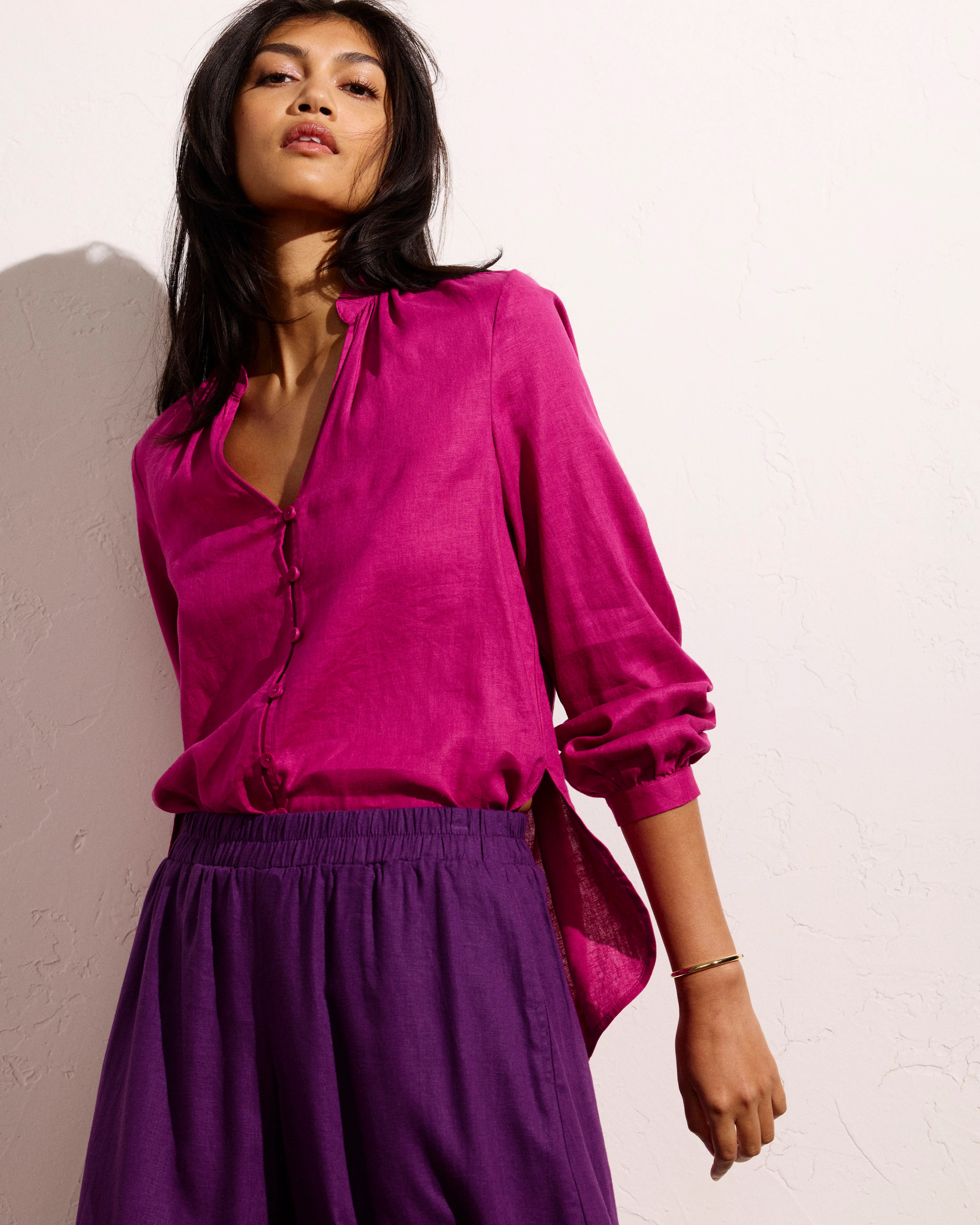 Avalon Linen Blouse - Hyper Pink - Image 2