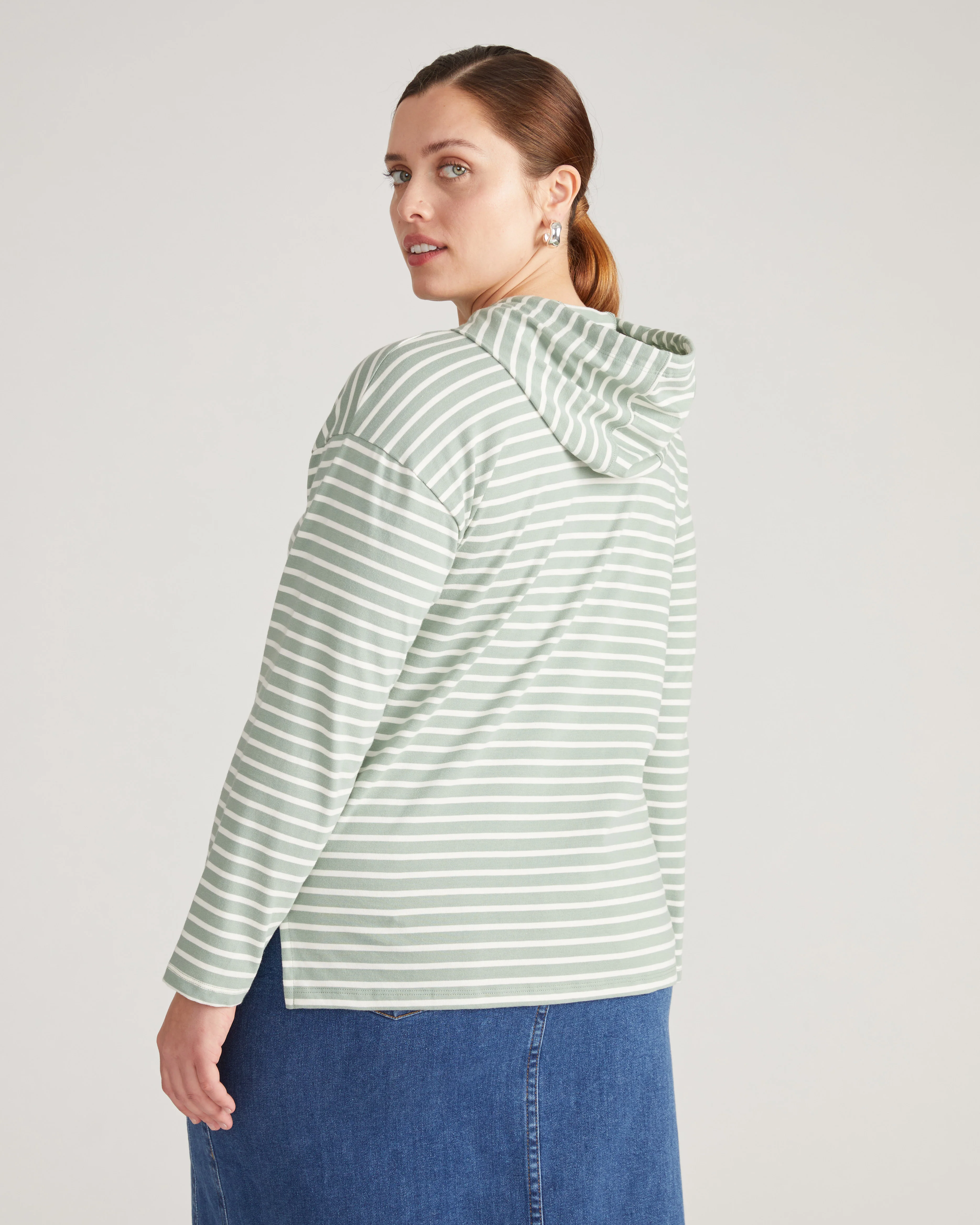 Baja Breton Stripe Hoodie - Sage/Ecru Stripe - Image 3