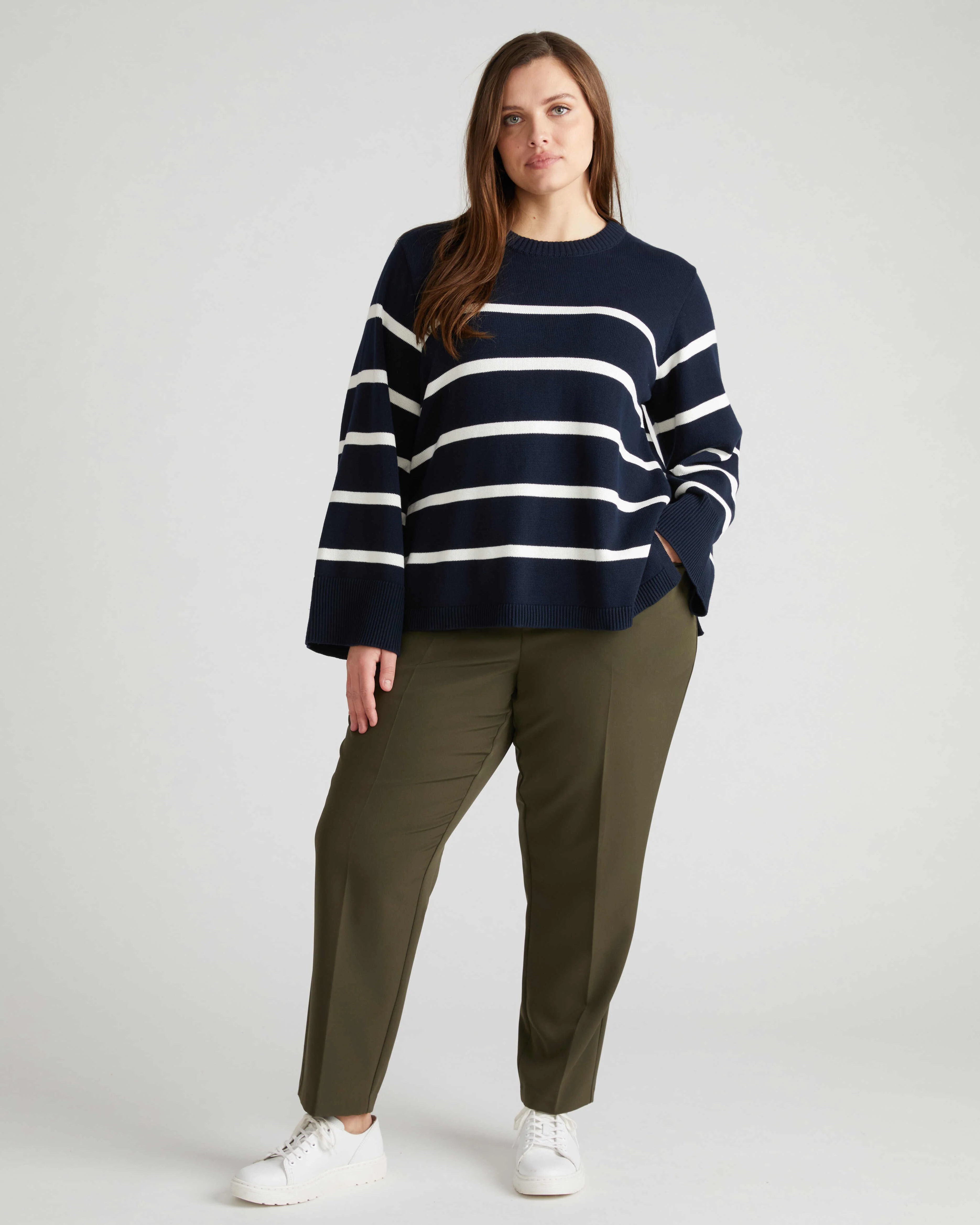 Bardot Wide Sleeve Cotton Sweater - Navy/White - Image 3