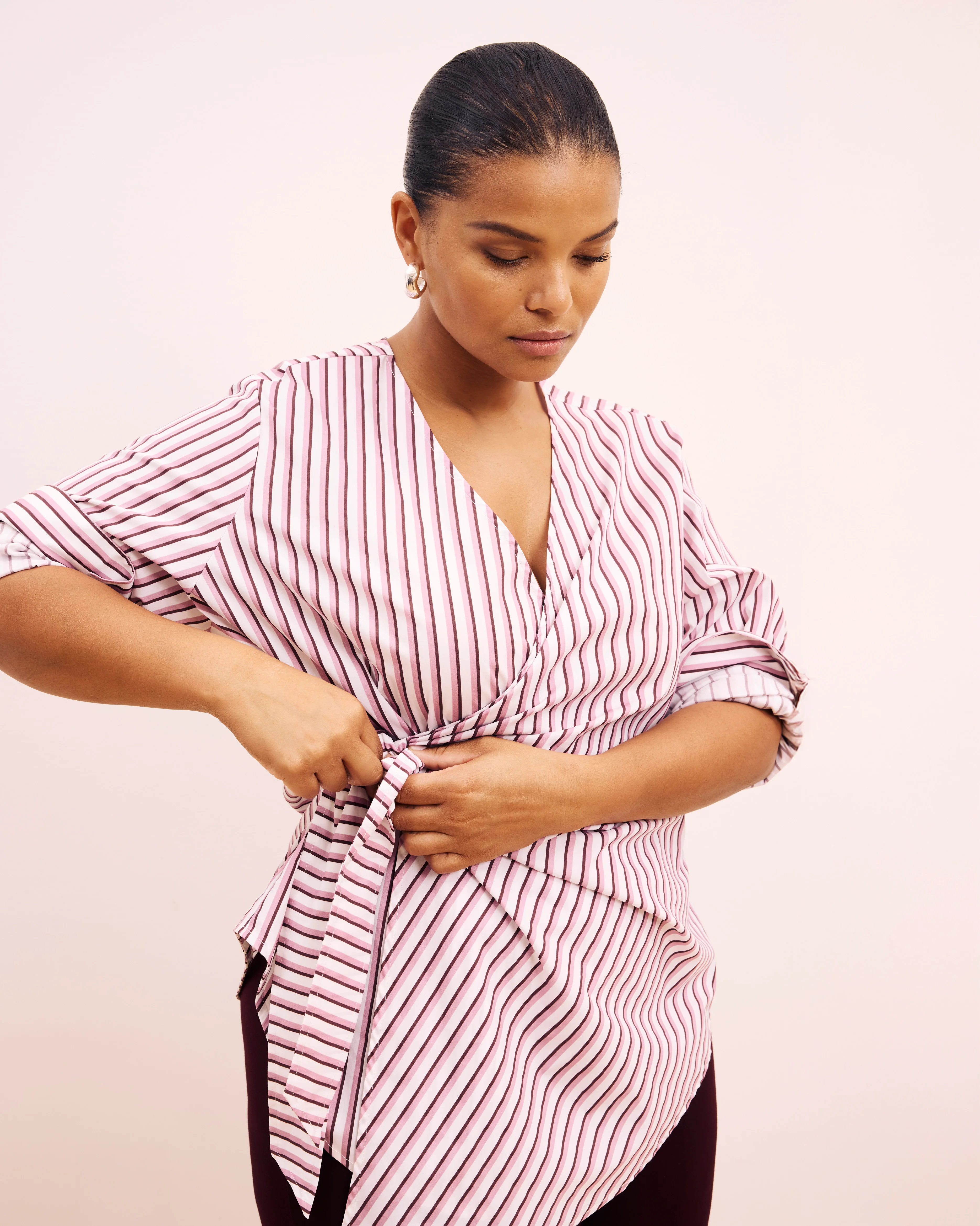 Beacon Stretch Poplin Wrap Shirt - Lilac Multi Stripe - Image 3