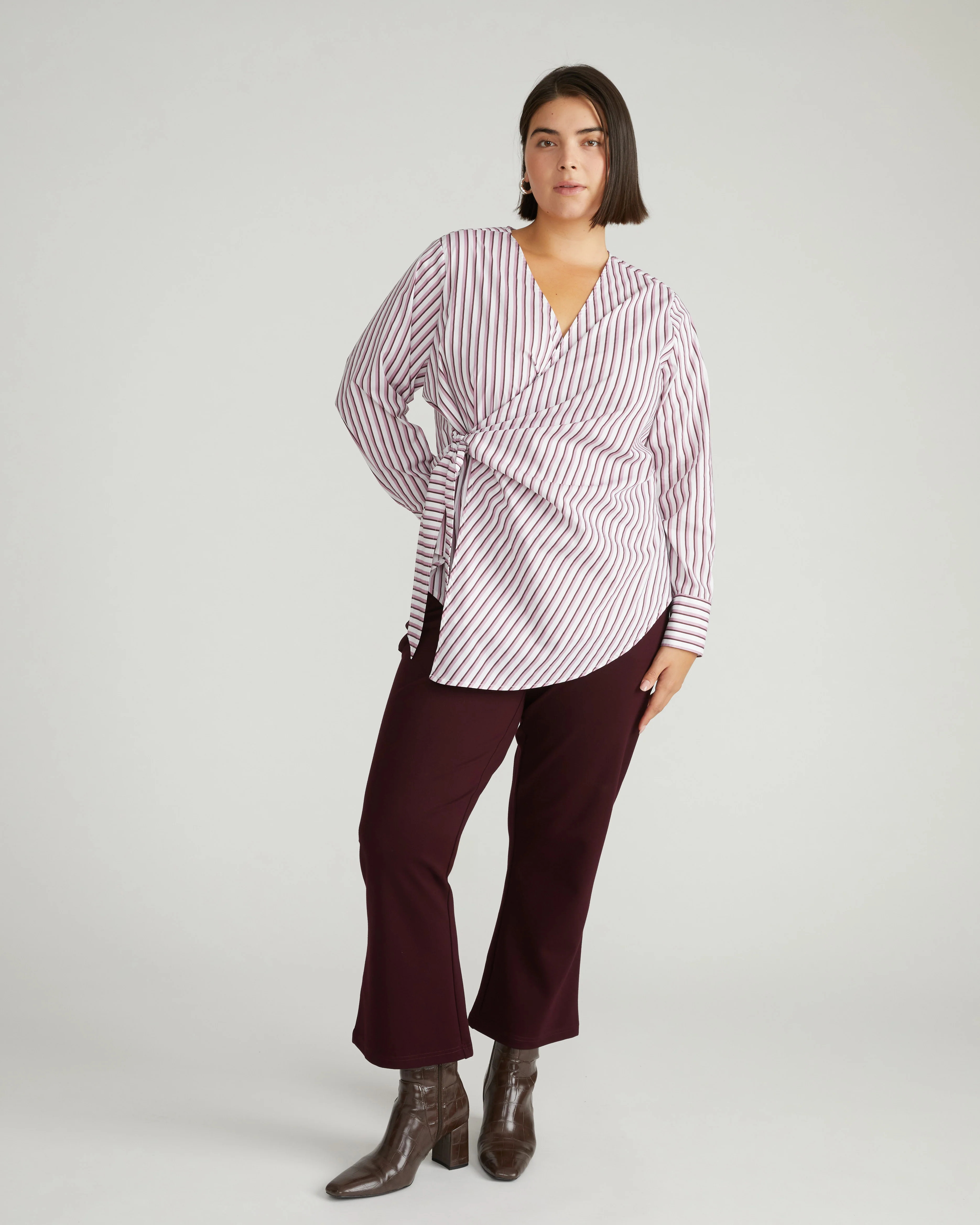 Beacon Stretch Poplin Wrap Shirt - Lilac Multi Stripe - Image 5