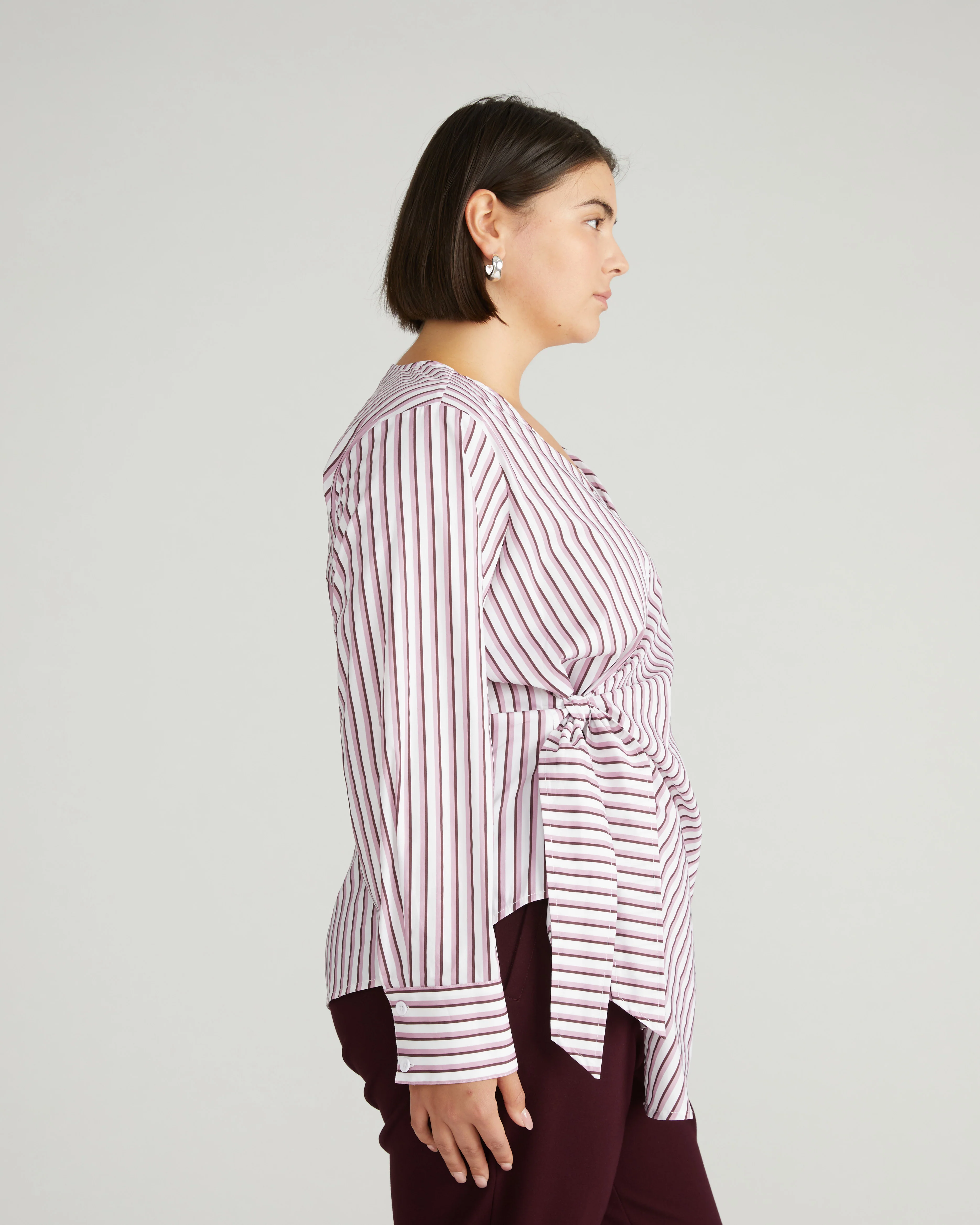 Beacon Stretch Poplin Wrap Shirt - Lilac Multi Stripe - Image 6