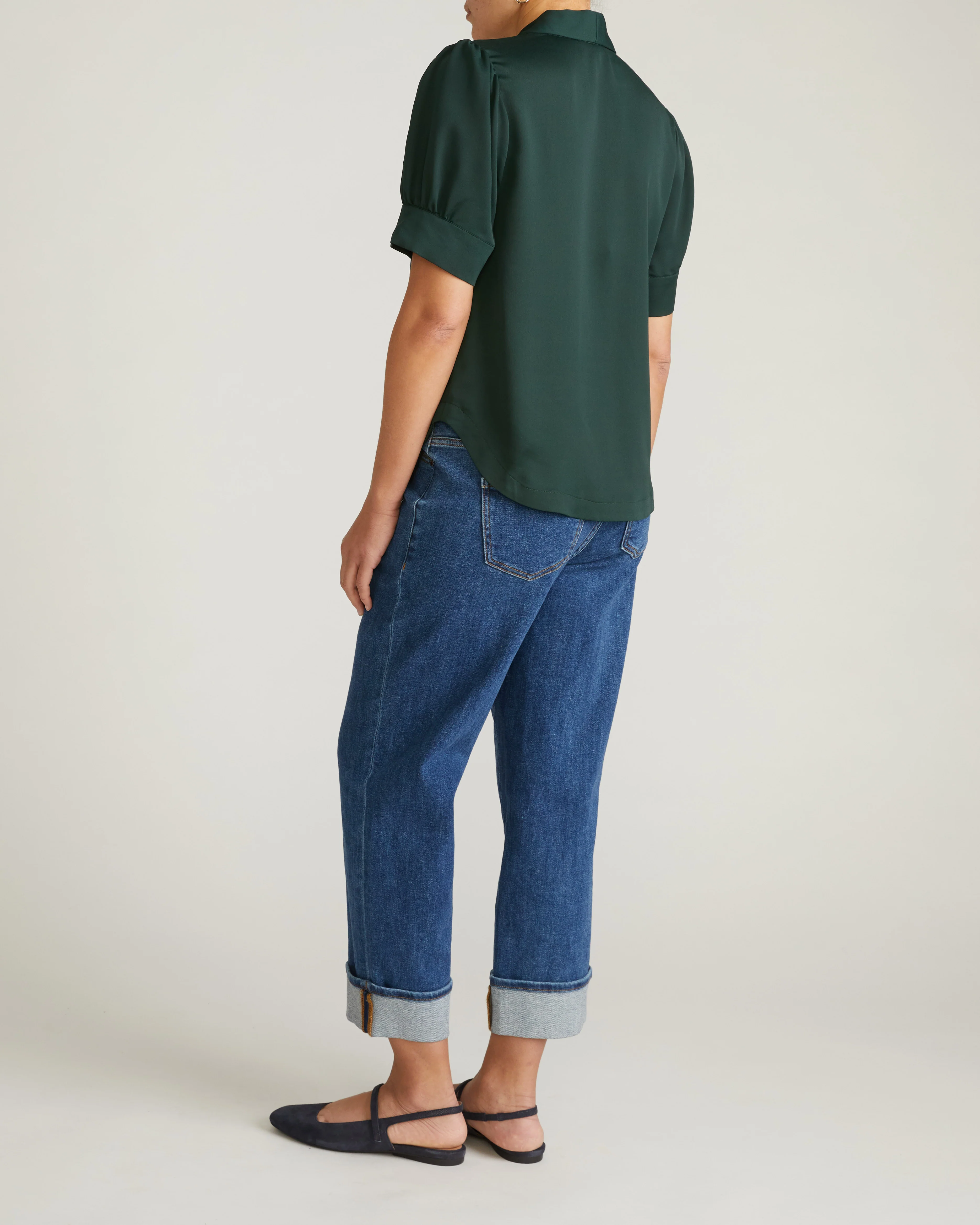 Beatrice Soft Satin Top - Forest Green - Image 6