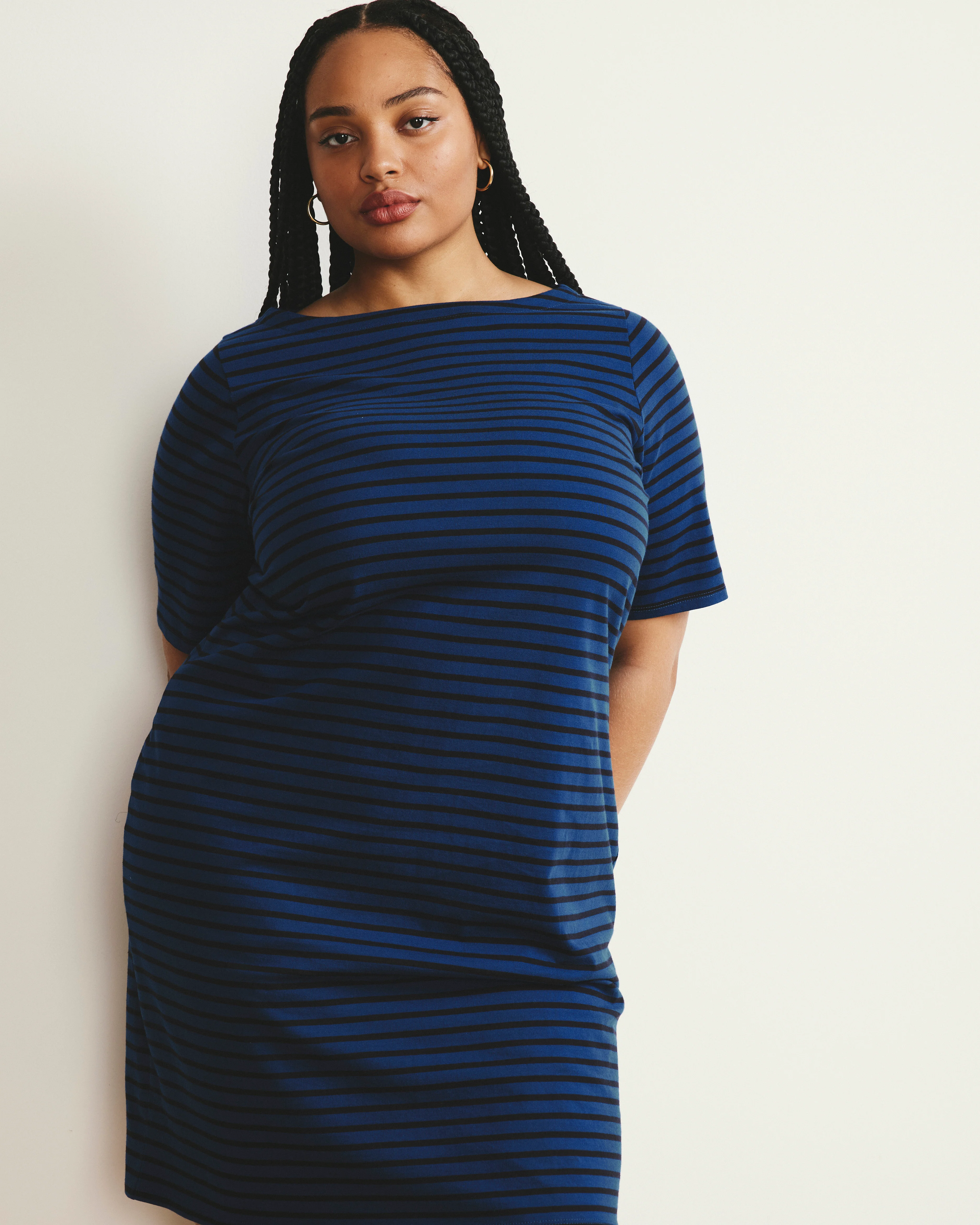 Belle Breton Stripe Jersey Dress - Deep Teal/Black Stripe - Image 2