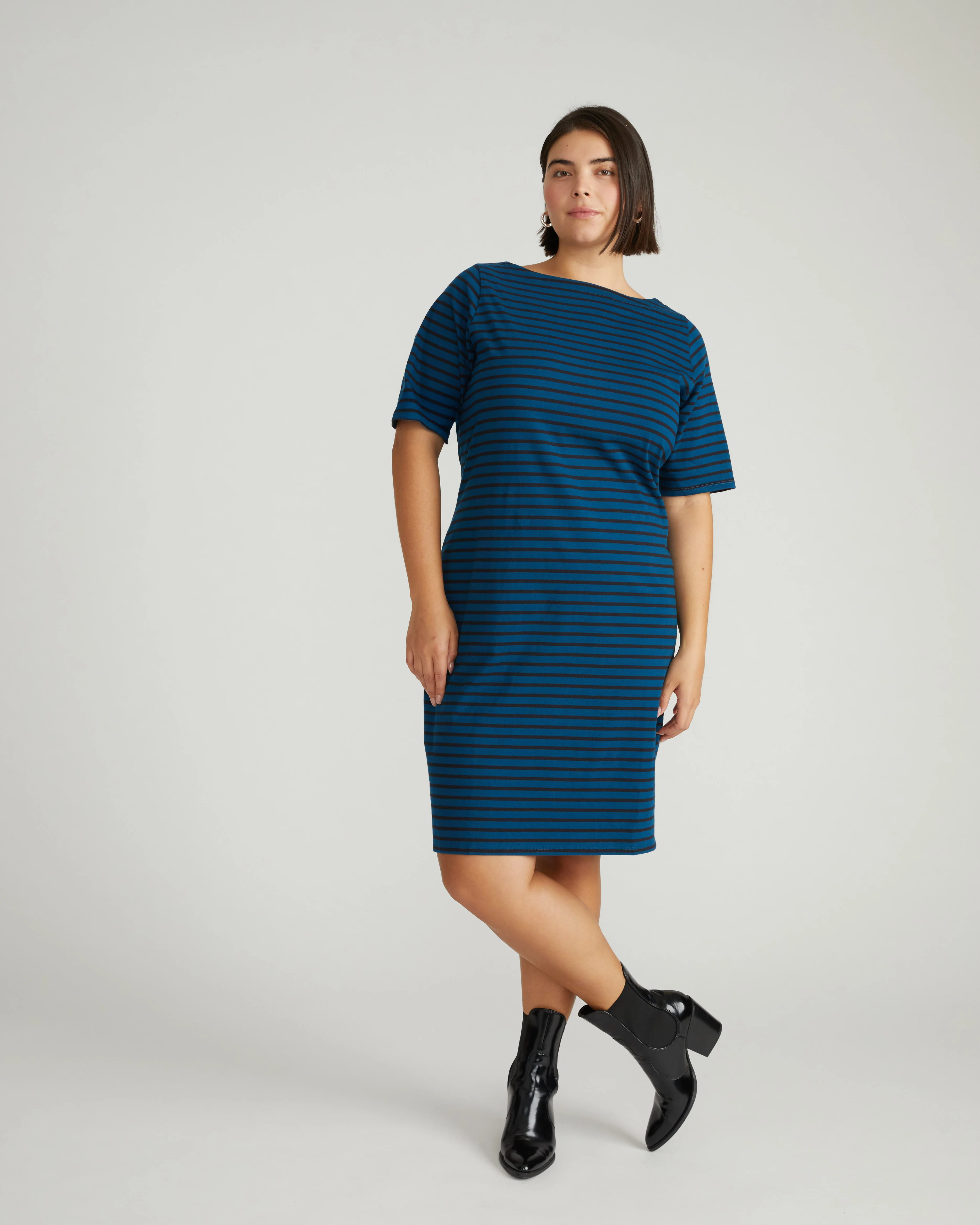 Belle Breton Stripe Jersey Dress - Deep Teal/Black Stripe - Image 3