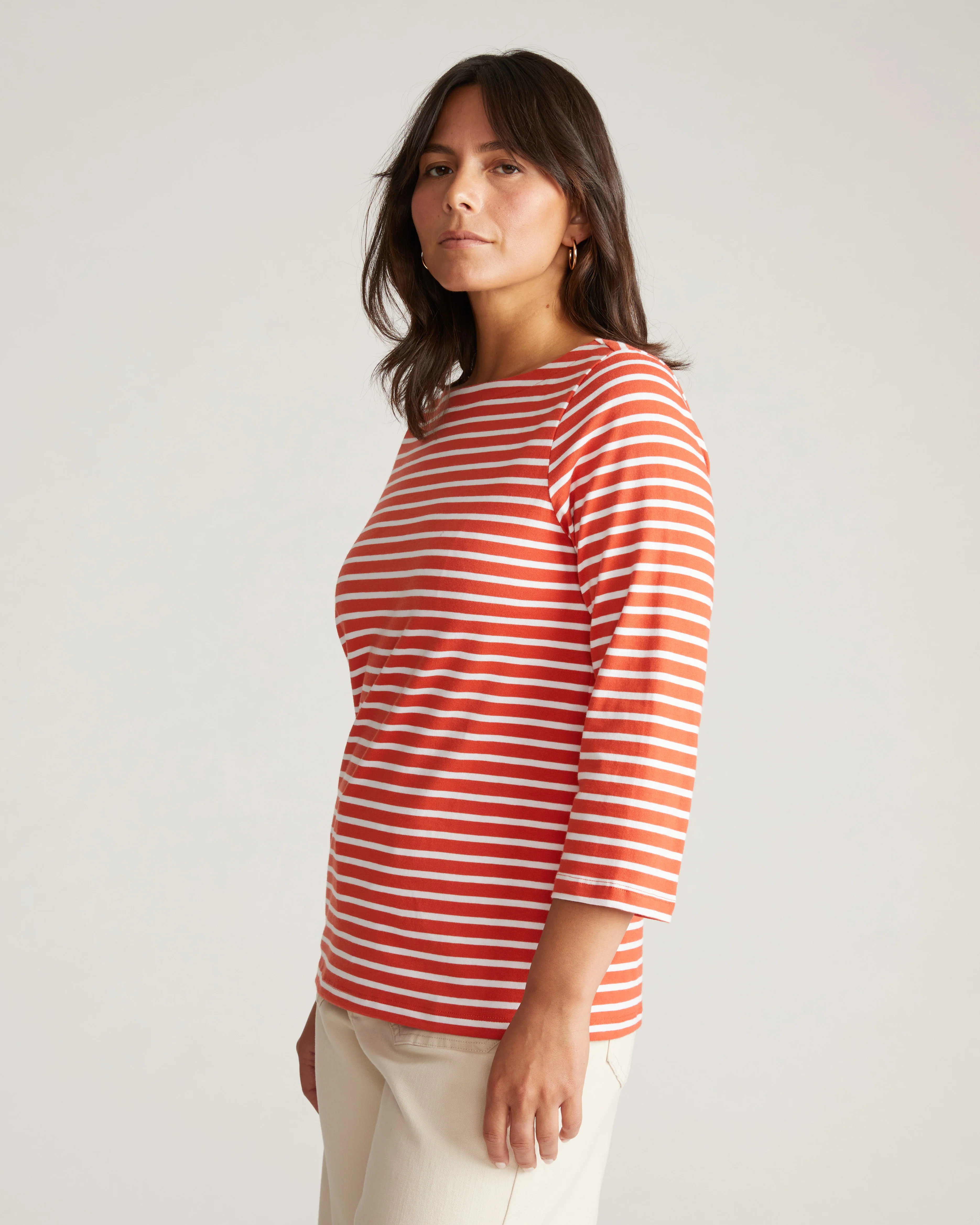 Belle Breton Stripe Jersey Tee - Coral Reef/White Stripe - Image 4